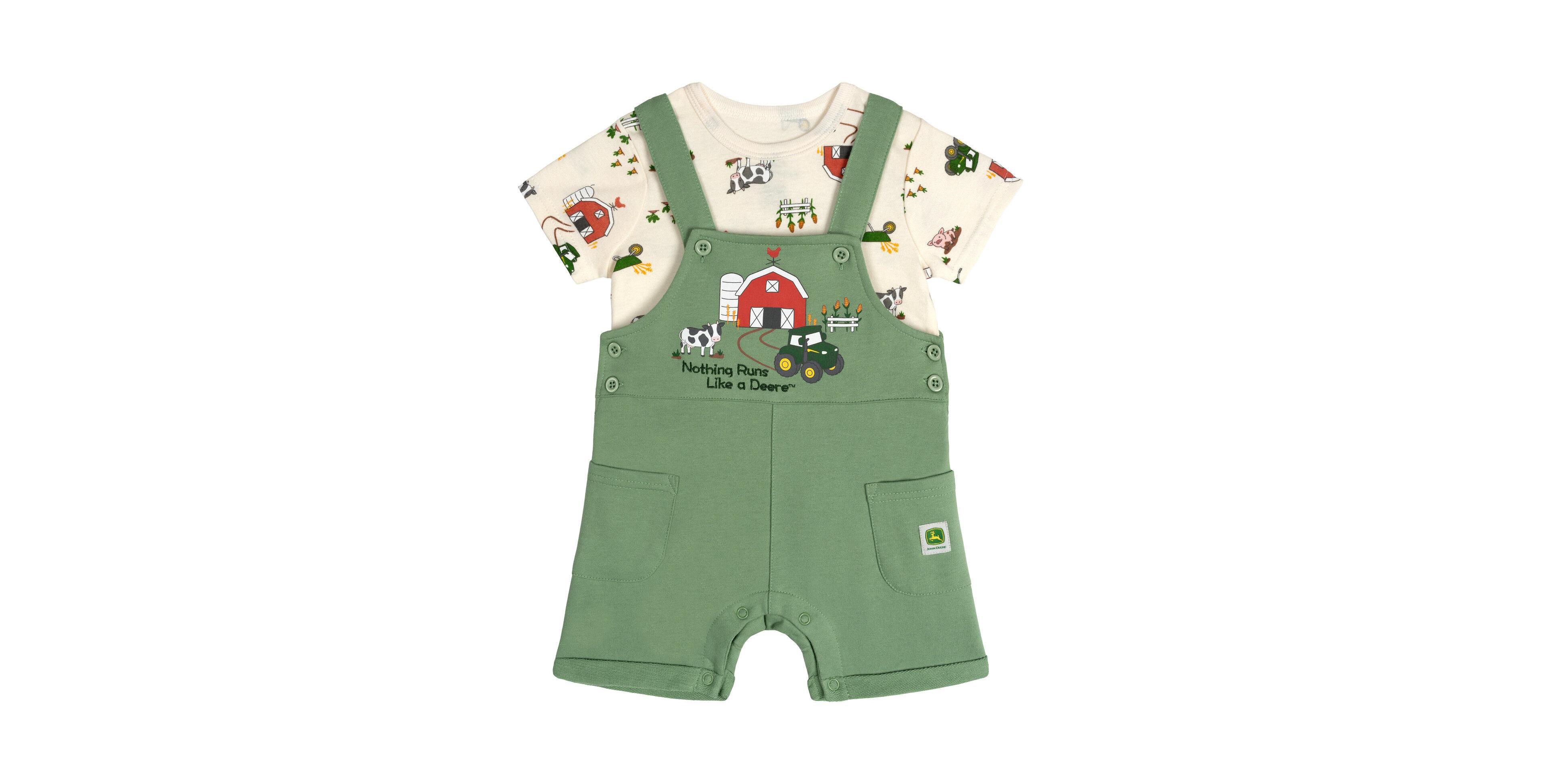 John Deere Toddler Boys' 2T-5T Farm Print Crewneck Short-Sleeve Tee and Shortalls, 2-Piece Set