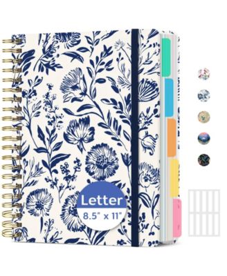 Aesthetic Floral Spiral Notebook 5 Subject Dividers College Ruled Hardcover Journal For Work School