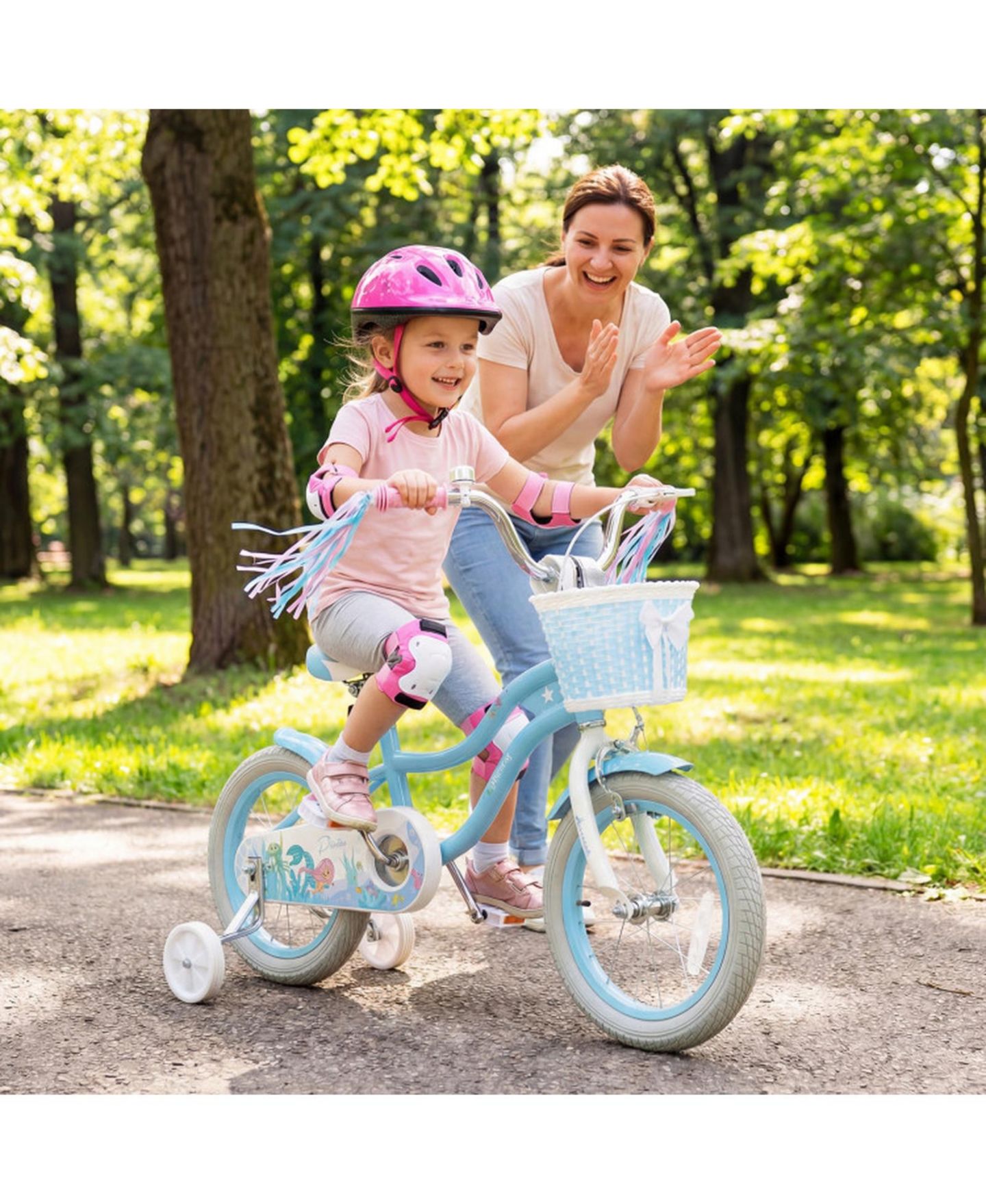 Детская игрушка HONGGE 14-Inch Mermaid Girls Bike with Removable Training Wheels, Ages 3-5, цвет: Синий — фото 2