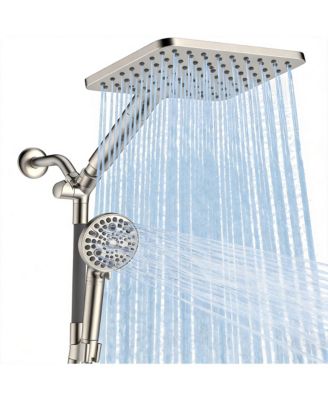10" 2-in-1 Dual Filtered Rain Shower Head Handheld Adjustable Bar Hard Water Chlorine Remover