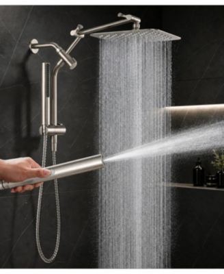 10" Metal Shower Head set Handheld Dual Rainfall Spray Detachable Arm