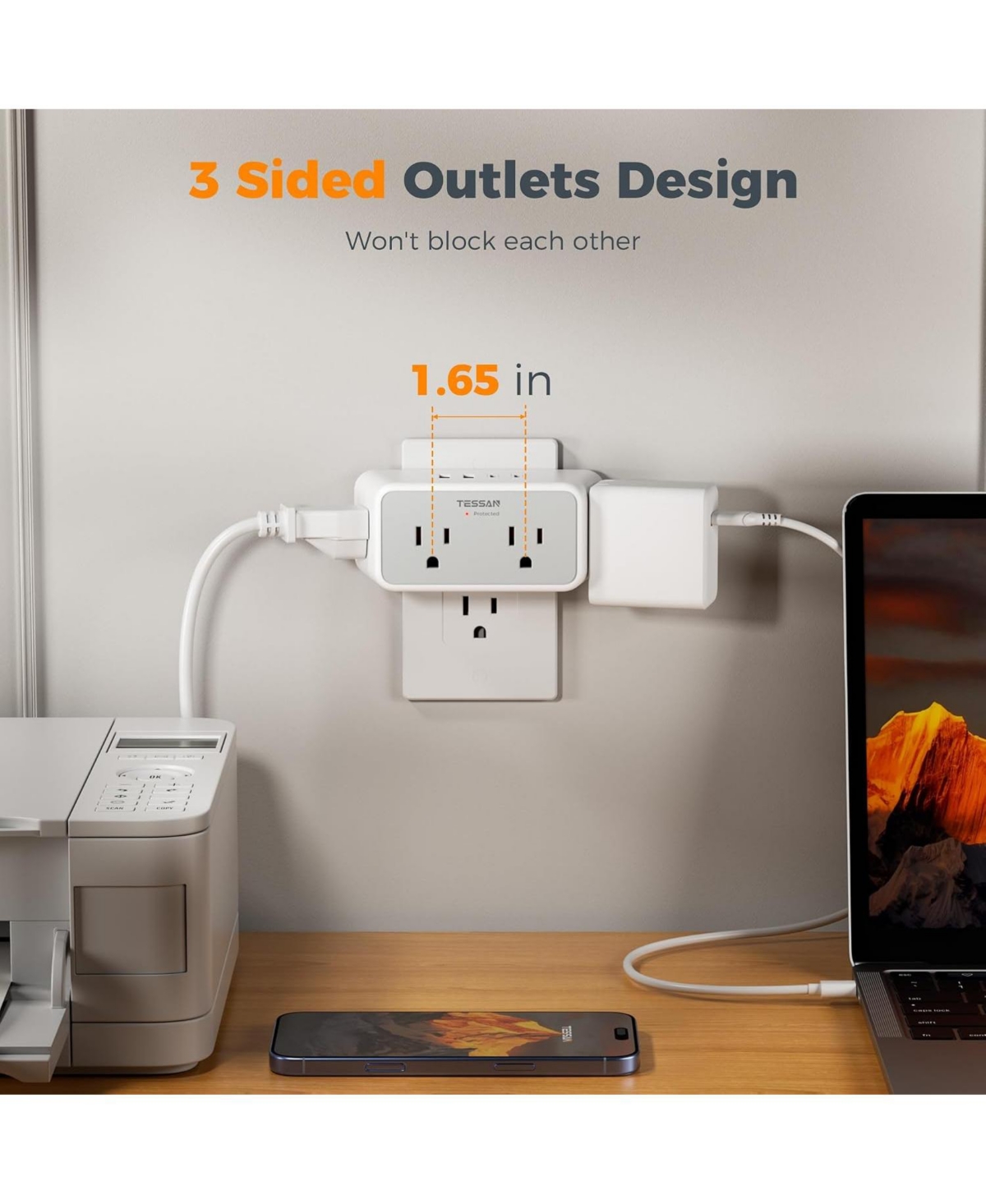 Tessan 4 Ac Outlets and 4 Usb Ports with Usb-c Outlet Extender for Compatible Devices