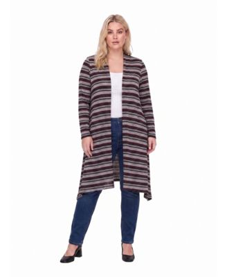 Plus Size Comfy Layers Striped Lightweight Asymmetric-Hem Cardigan