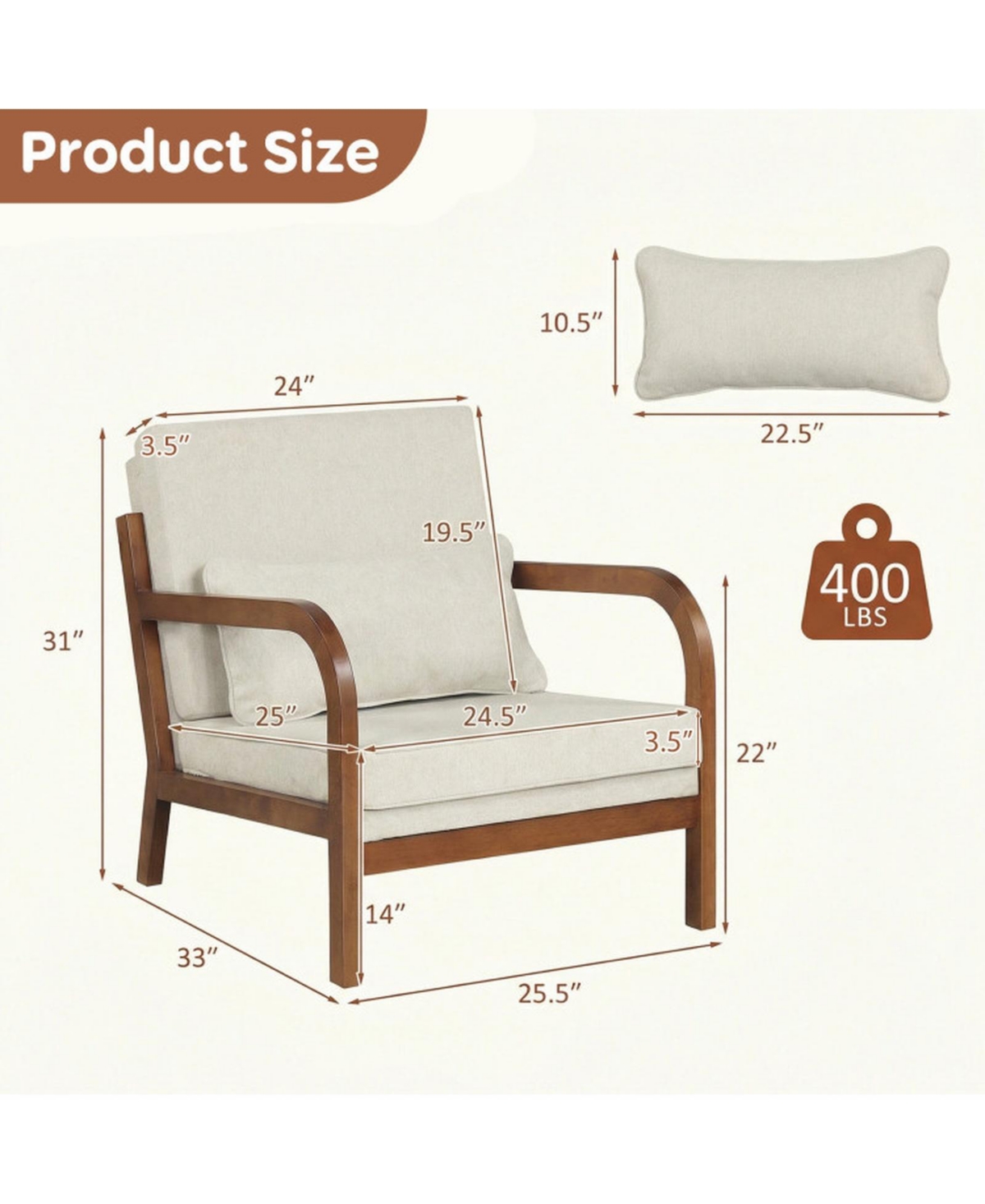 Sugift Modern Faux Leather Linen Fabric Upholstered Accent Armchair with Rubber Wood Frame