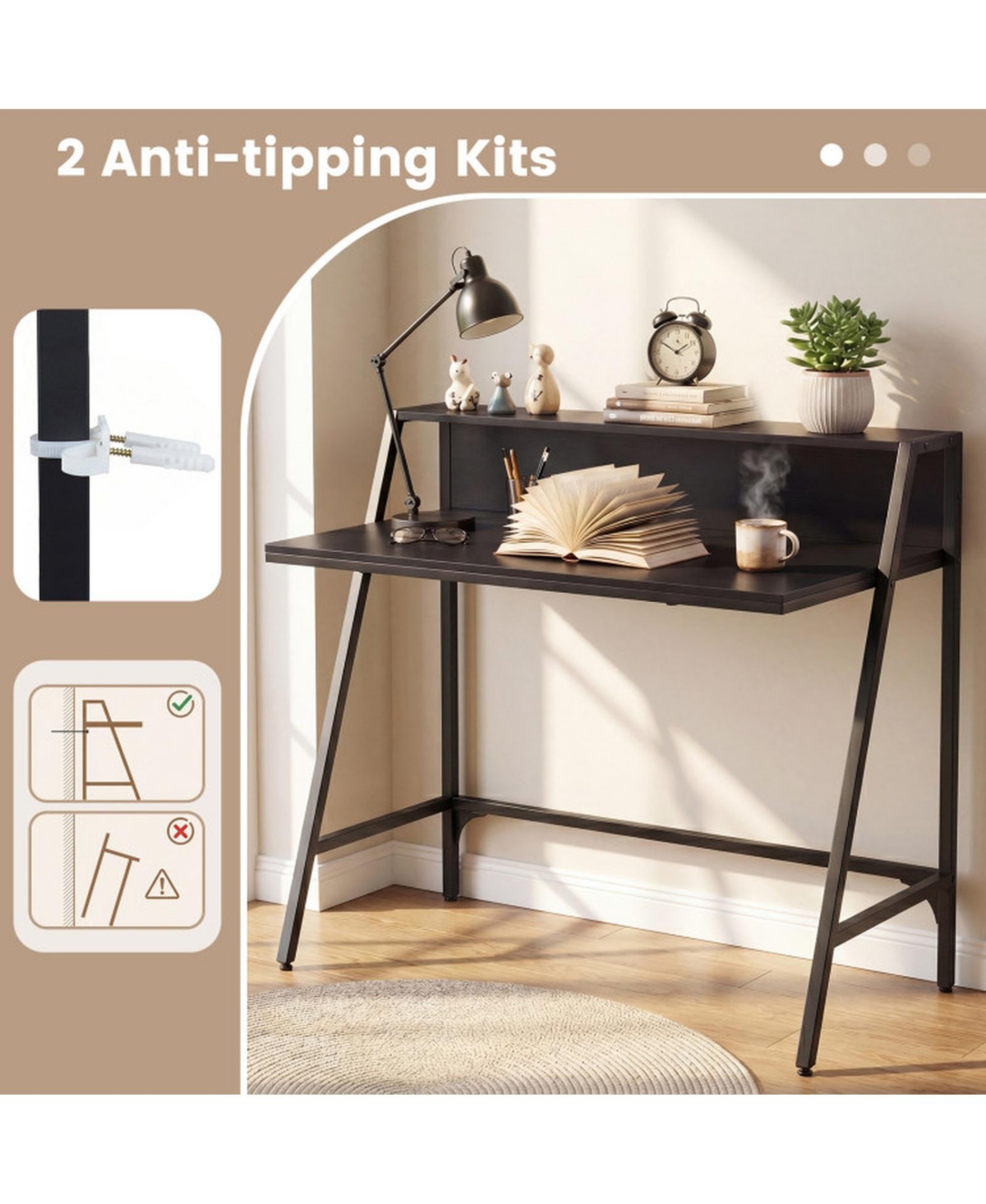 Sugift 31.5inch Industrial Desk with Raised Shelf and Metal Frame