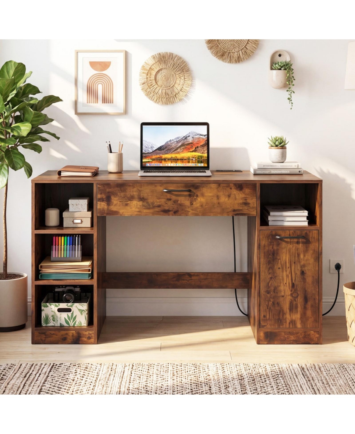 Sugift Sewing Craft Desk with Power Outlets 2 Drawers and Open Compartments