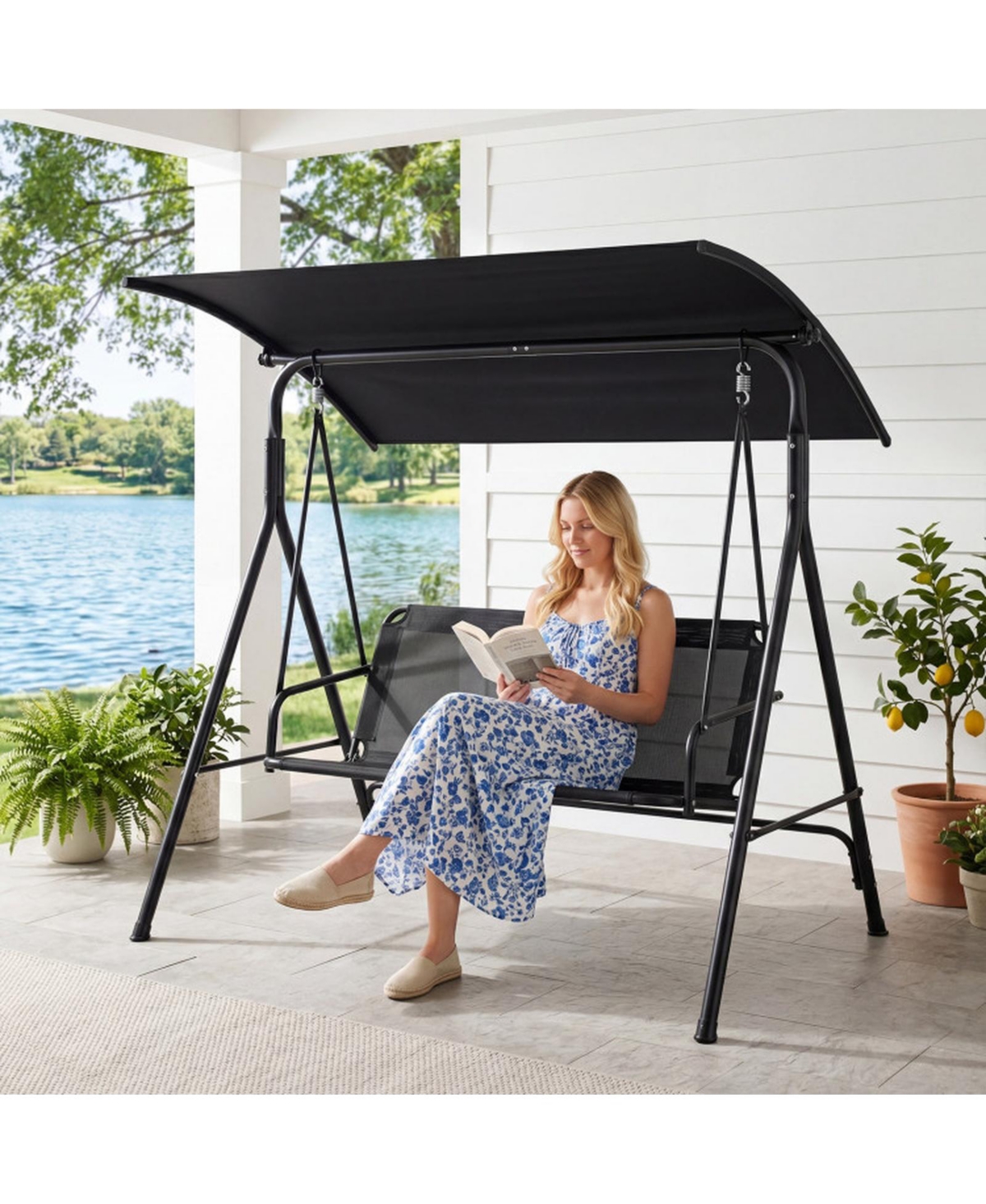 Sugift 3-Seat Outdoor Patio Swing Chair with Breathable Mesh Fabric