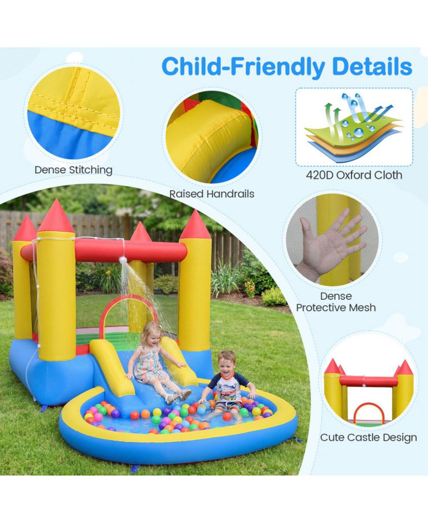 Детская игрушка SUGIFT Inflatable Bounce House With Water Slide Splash Pool, 142.5" x 77" x 76", With 370W Blower, Ages 3-10, цвет: Open Miscellaneous — фото 4