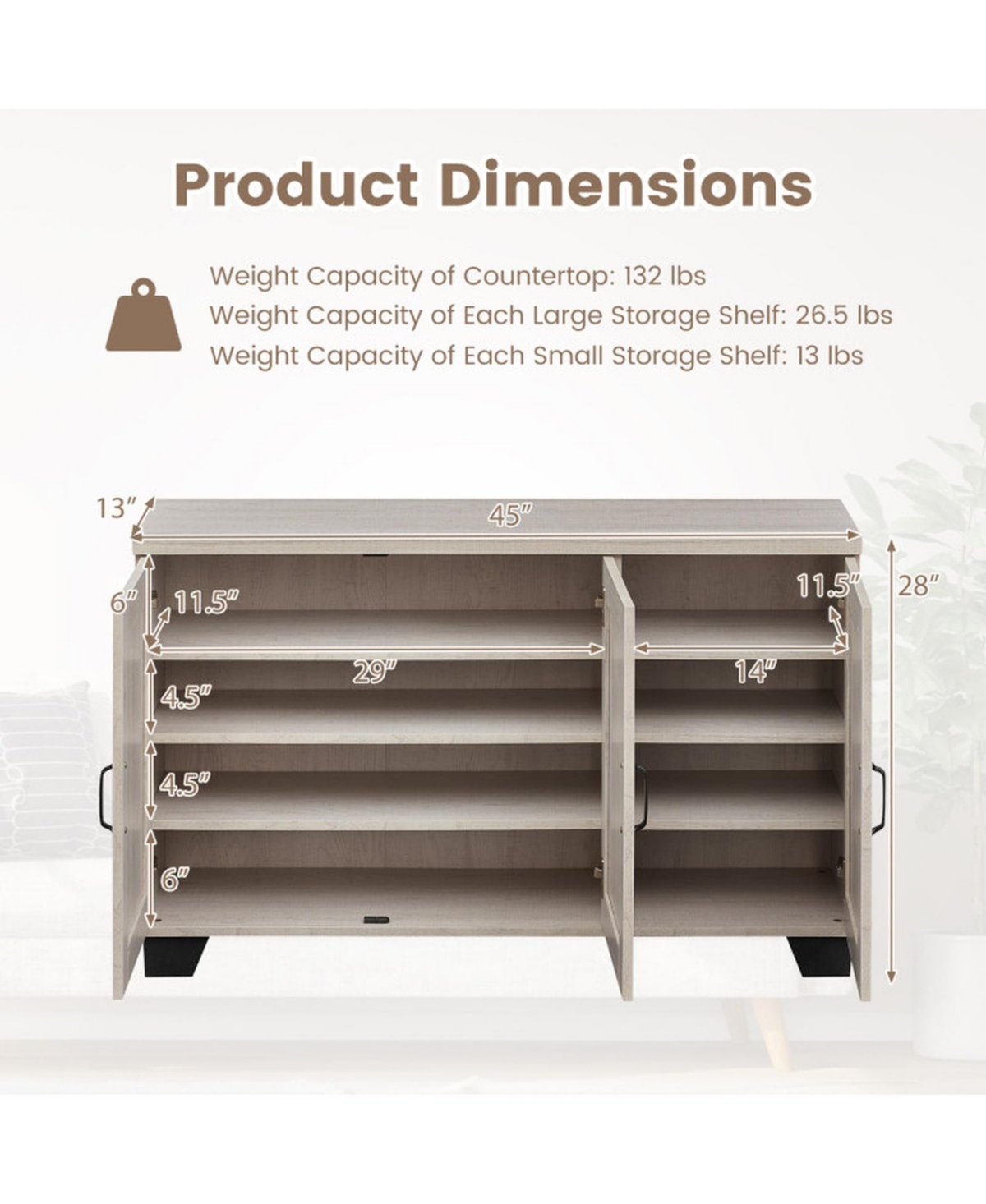 Gouun 3-Door Buffet Sideboard with Adjustable Shelves and Anti-Tipping Kits