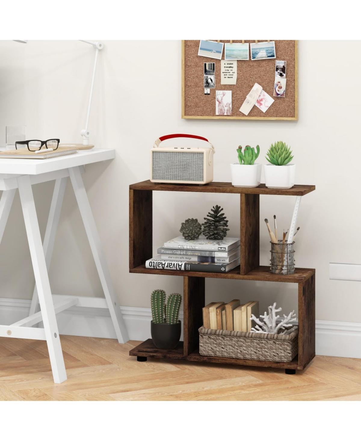 Gouun 24 Inch 3-Tier Geometric Bookshelf with Thick Foot Pads