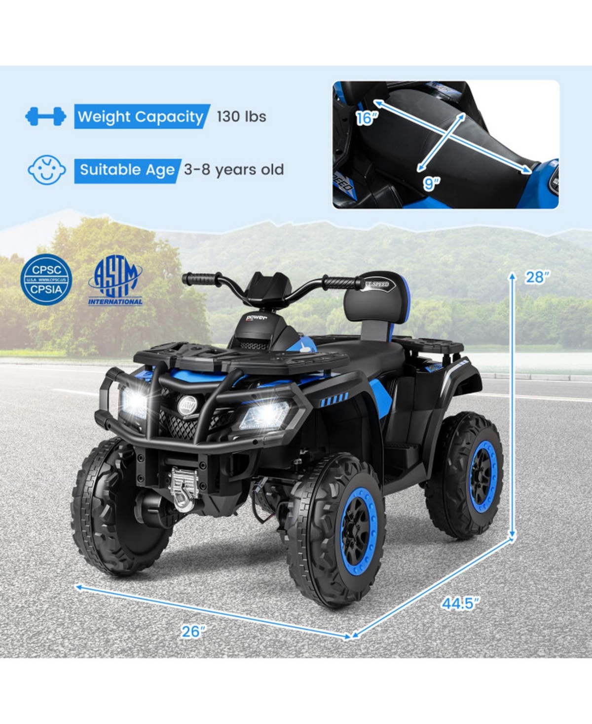 Hongge 24V 2-Seater Kids Ride-On Atv with Four Motors and Led Lights, Ages 3-8