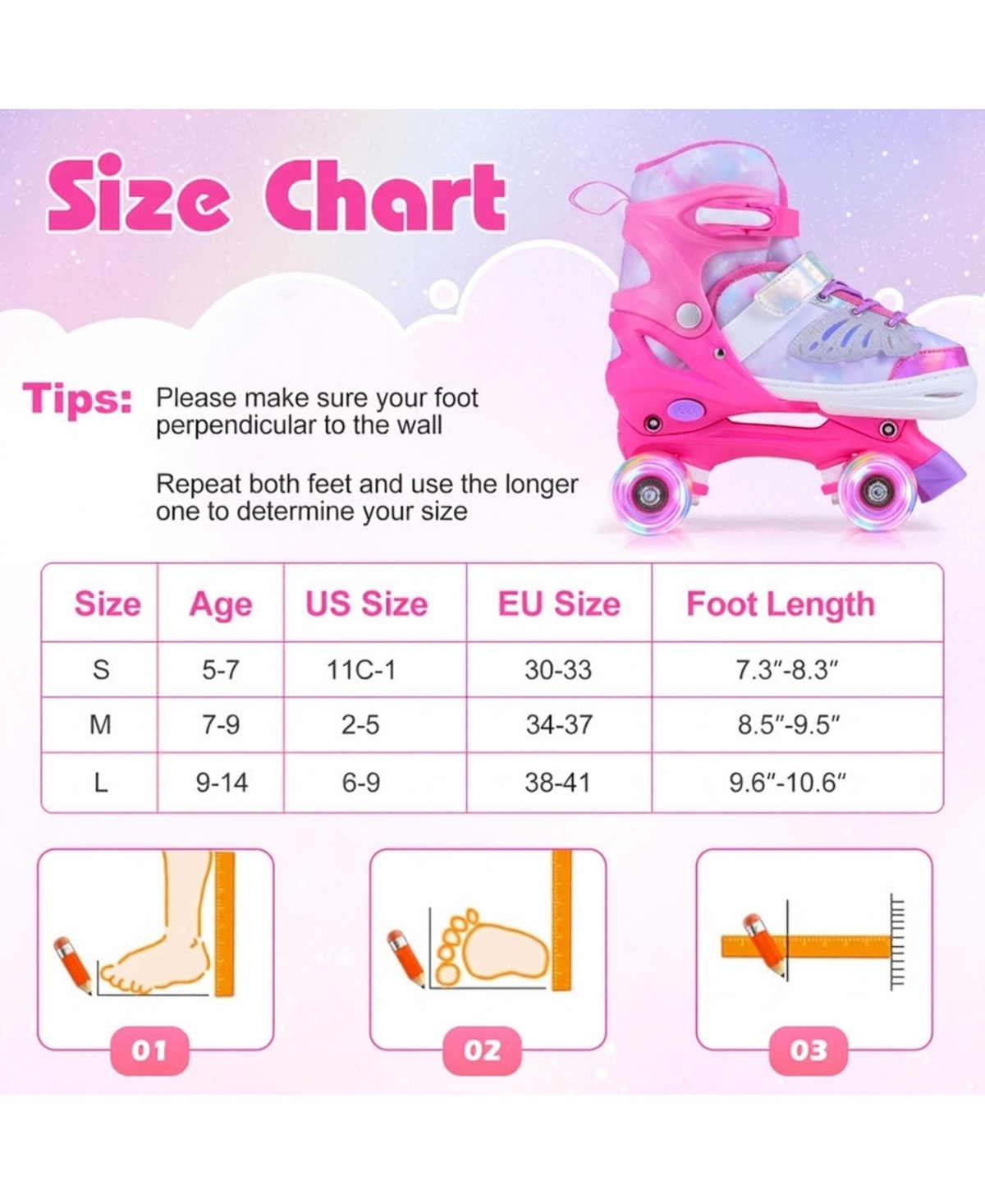 Hongge Adjustable Light-Up Roller Skates, Ages 9-14
