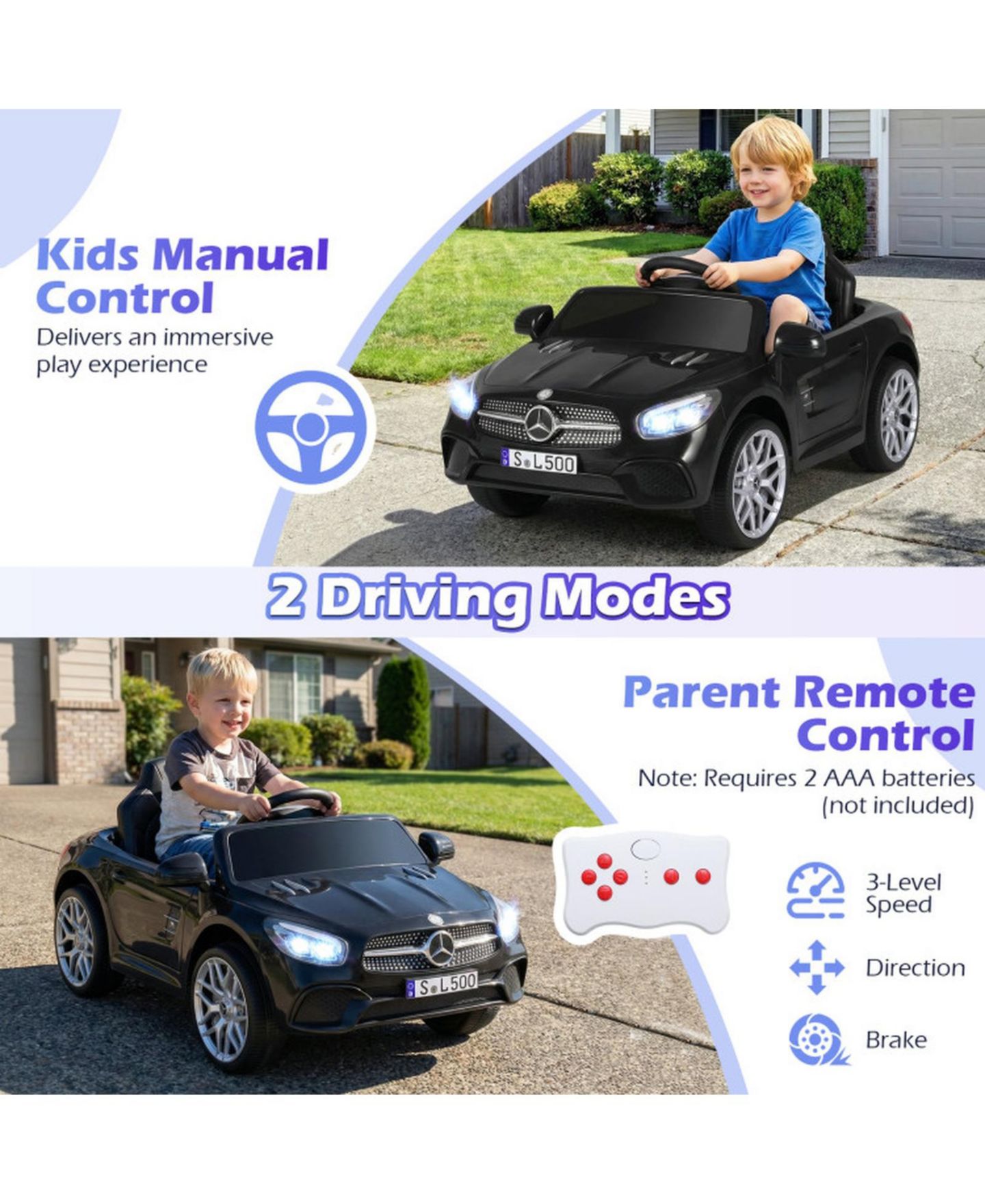 Детская игрушка HONGGE 12V Licensed Ride-On Luxury Car with Parent Remote Control, 41" x 25" x 18", 66 lbs, Ages 3-8, цвет: Чёрный — фото 8
