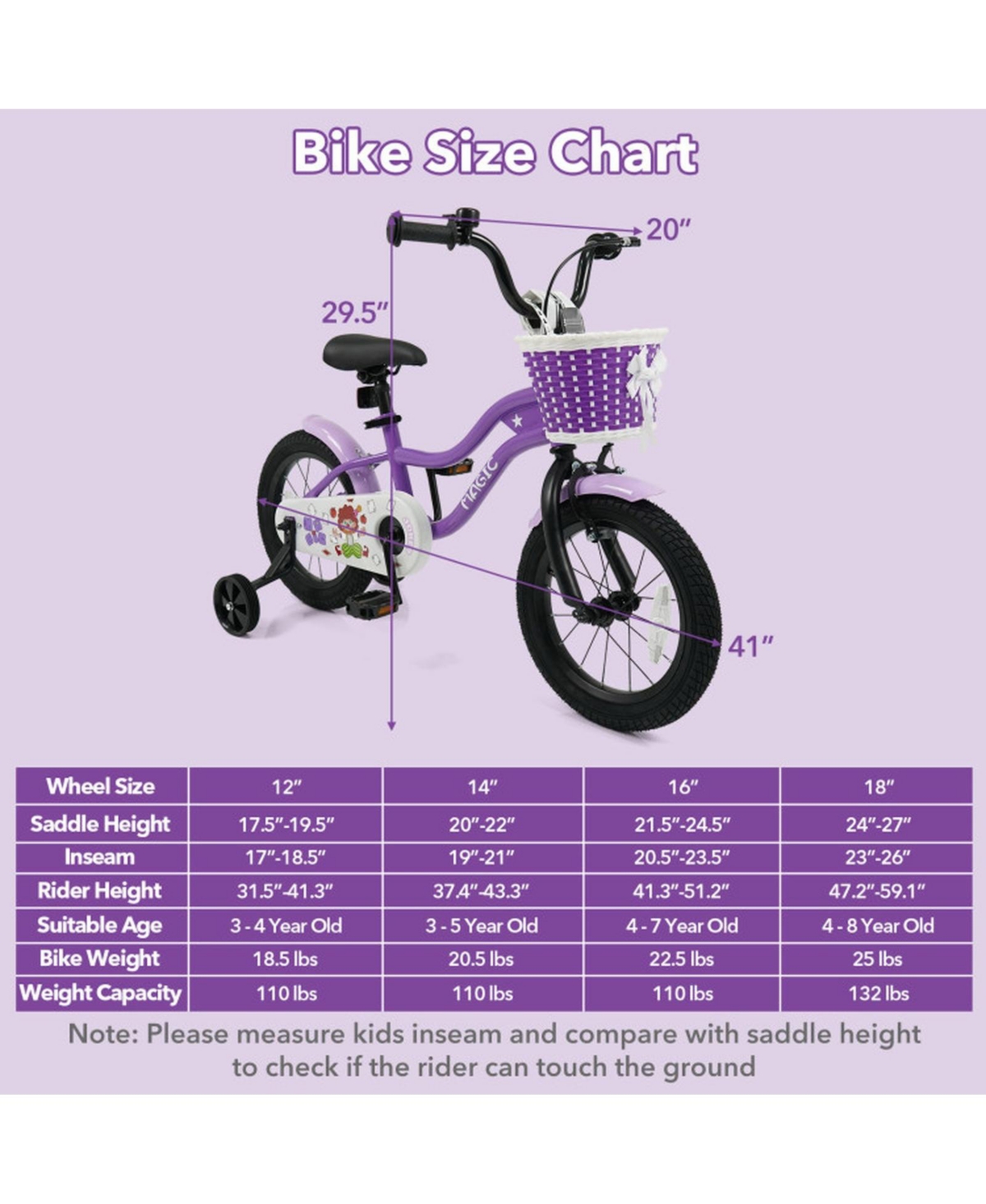 Hongge 14-Inch Kids' Bike with Detachable Training Wheels and Dual Brakes, Ages 3-5