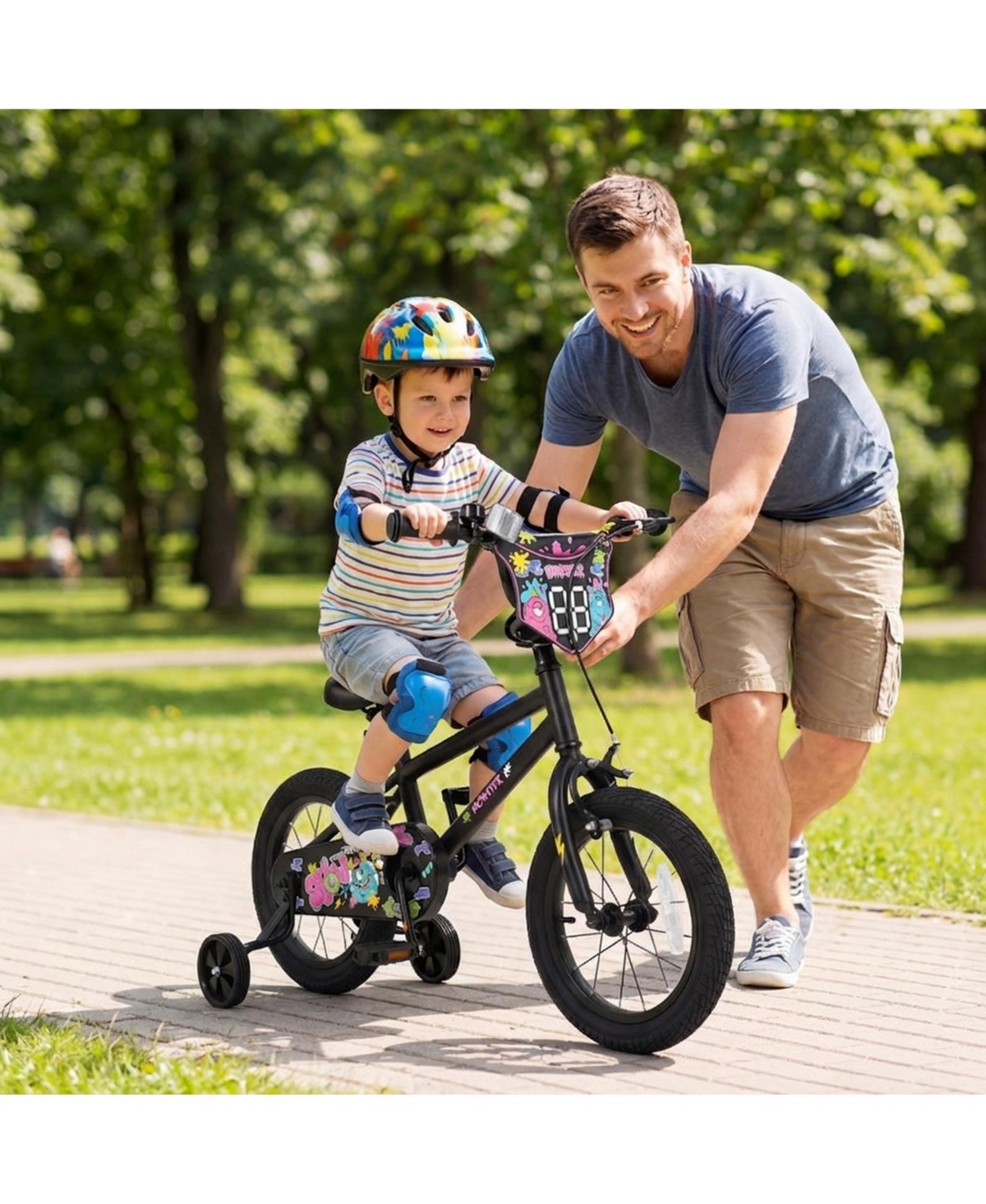 Hongge 14-Inch Kids Bike with Detachable Training Wheels and Dual Brakes, Ages 3-5