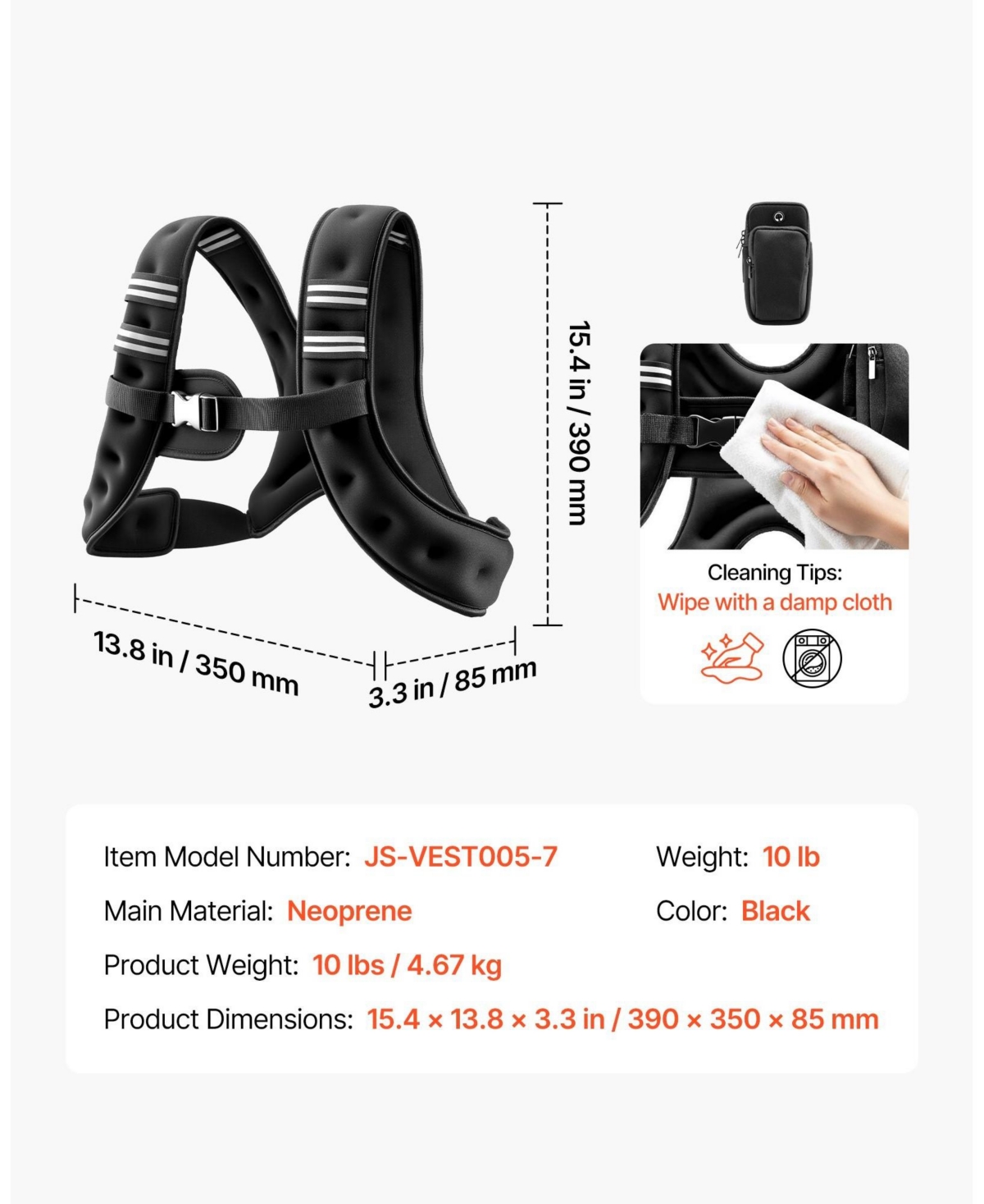 Hongge 10 lb Weighted Vest with Iron Sand Fill Reflective Stripe and Adjustable Buckle for Running and Training
