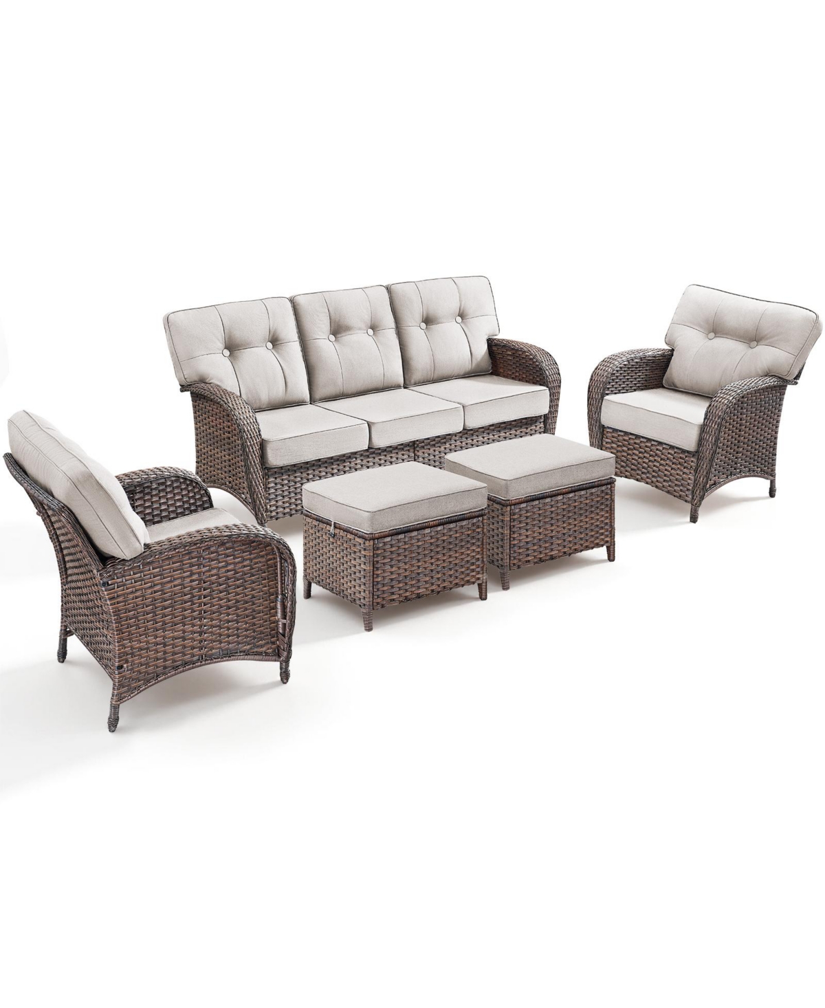 Pocassy 5 Pieces Patio Furniture Set, High Back Wicker Rattan Sofa with Thick Cushion and Ottoman, Outdoor Conversation Set
