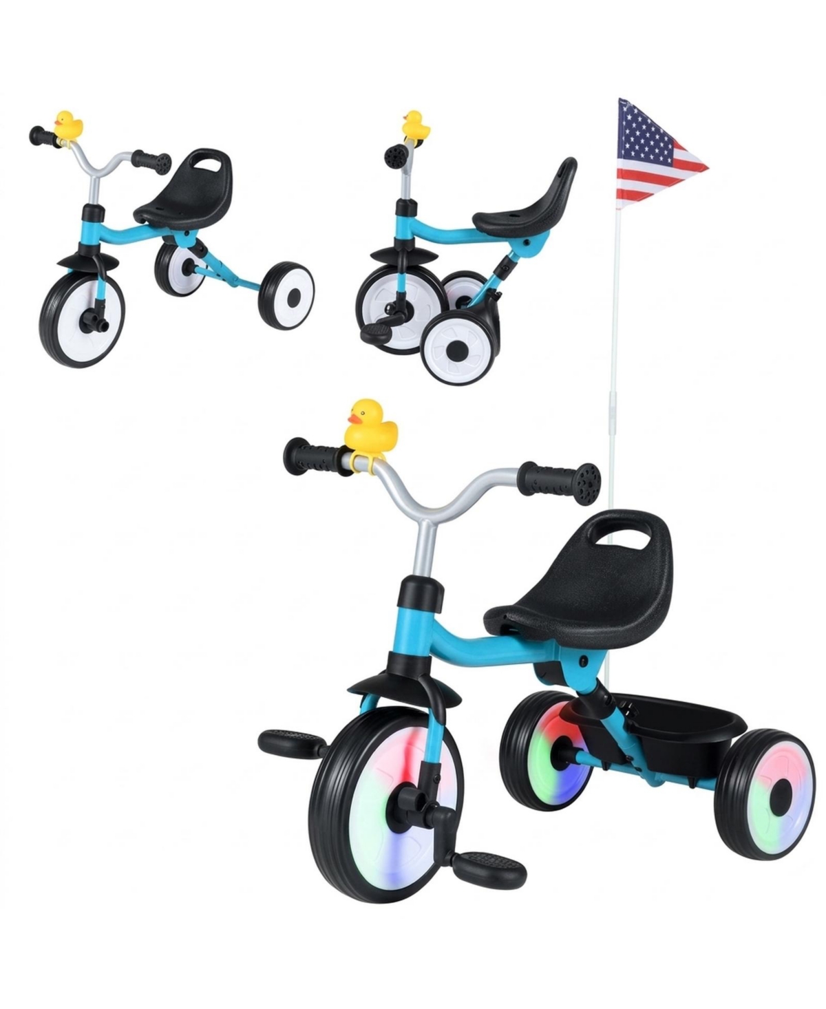Hongge Folding Toddler Tricycle with Light-Up Wheels and Adjustable Seat, 45 lbs Capacity, Ages 1-3