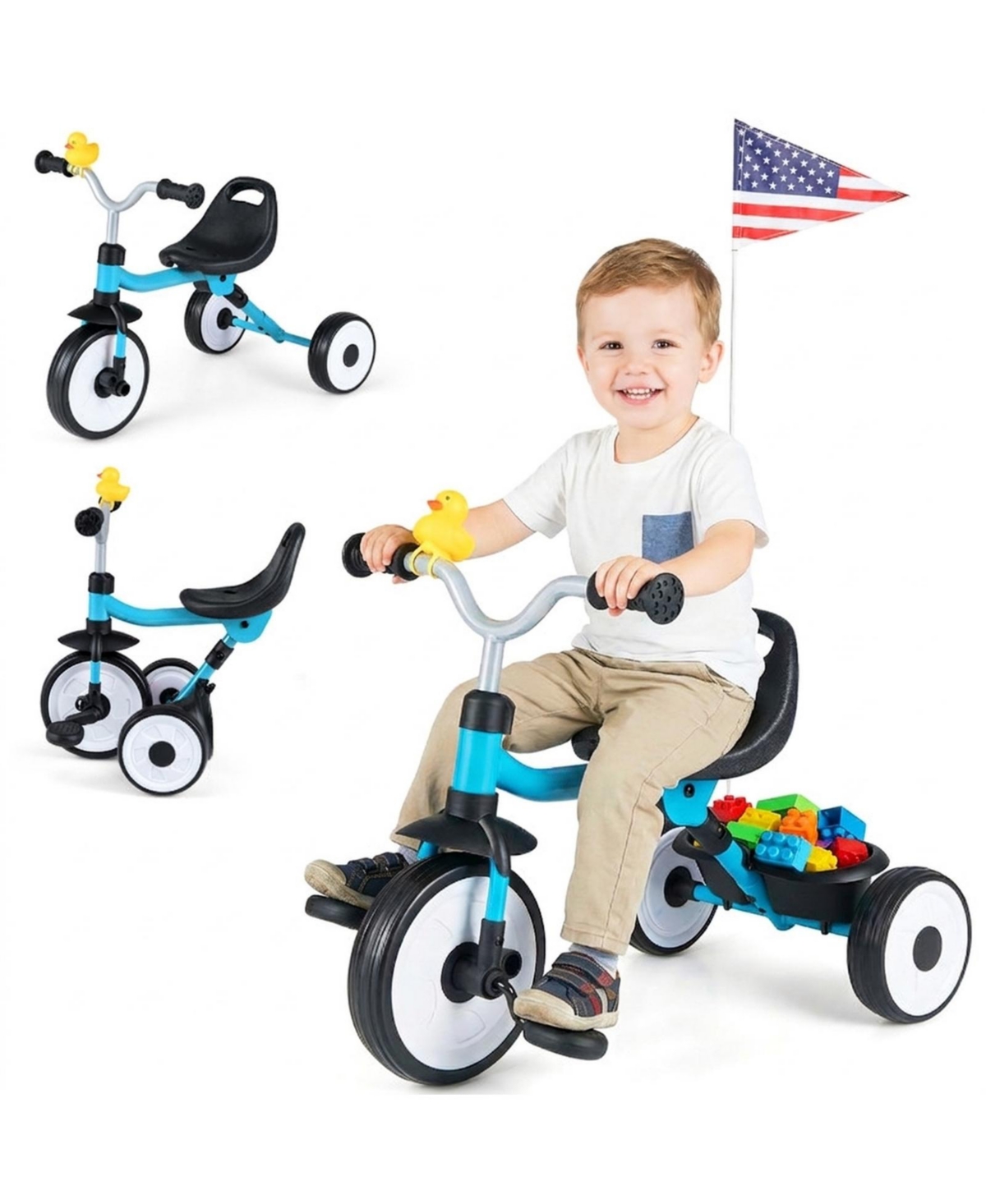 Hongge Folding Toddler Tricycle with Light-Up Wheels and Adjustable Seat, 45 lbs Capacity, Ages 1-3