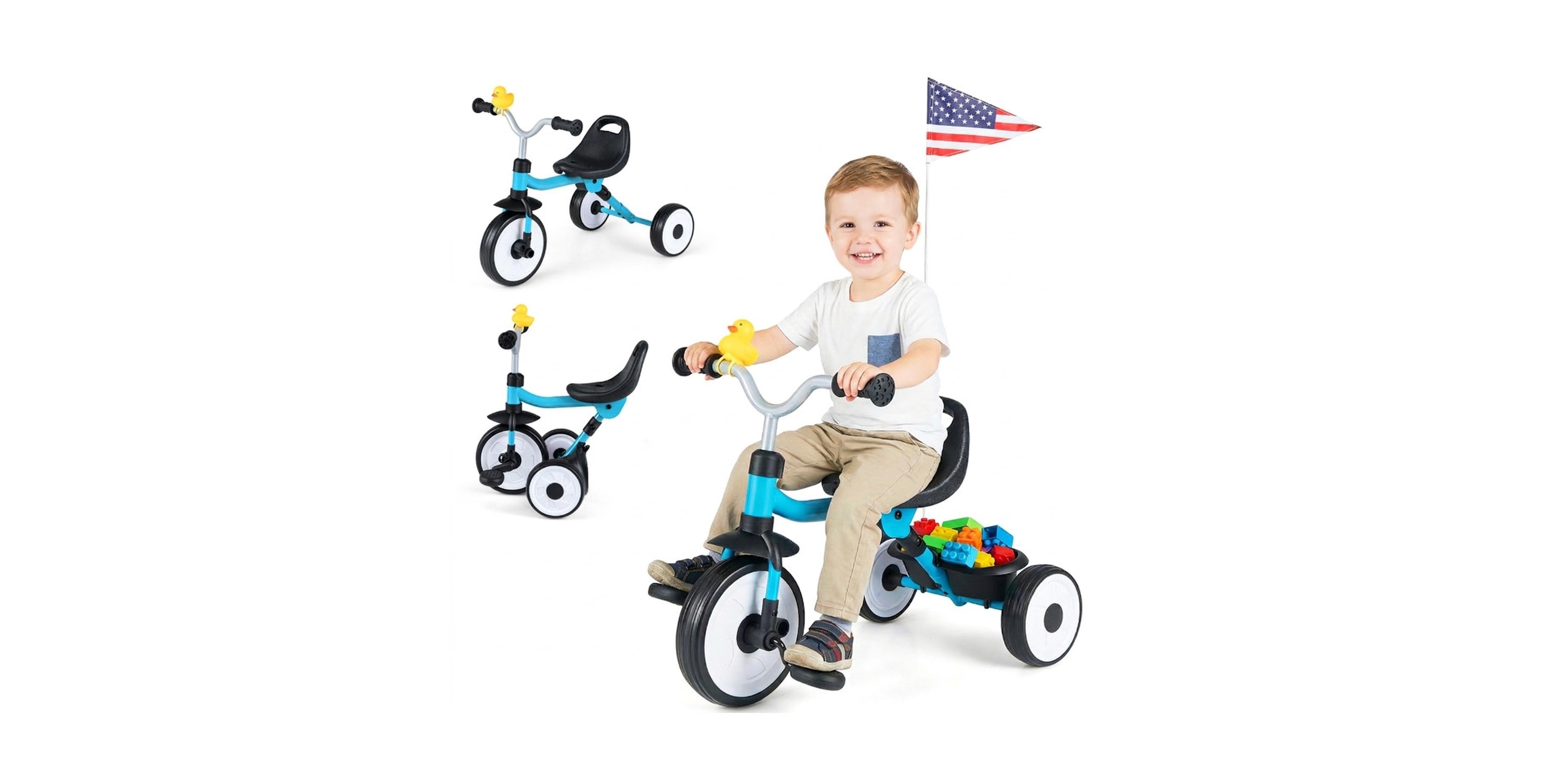 Hongge Folding Toddler Tricycle with Light-Up Wheels and Adjustable Seat, 45 lbs Capacity, Ages 1-3