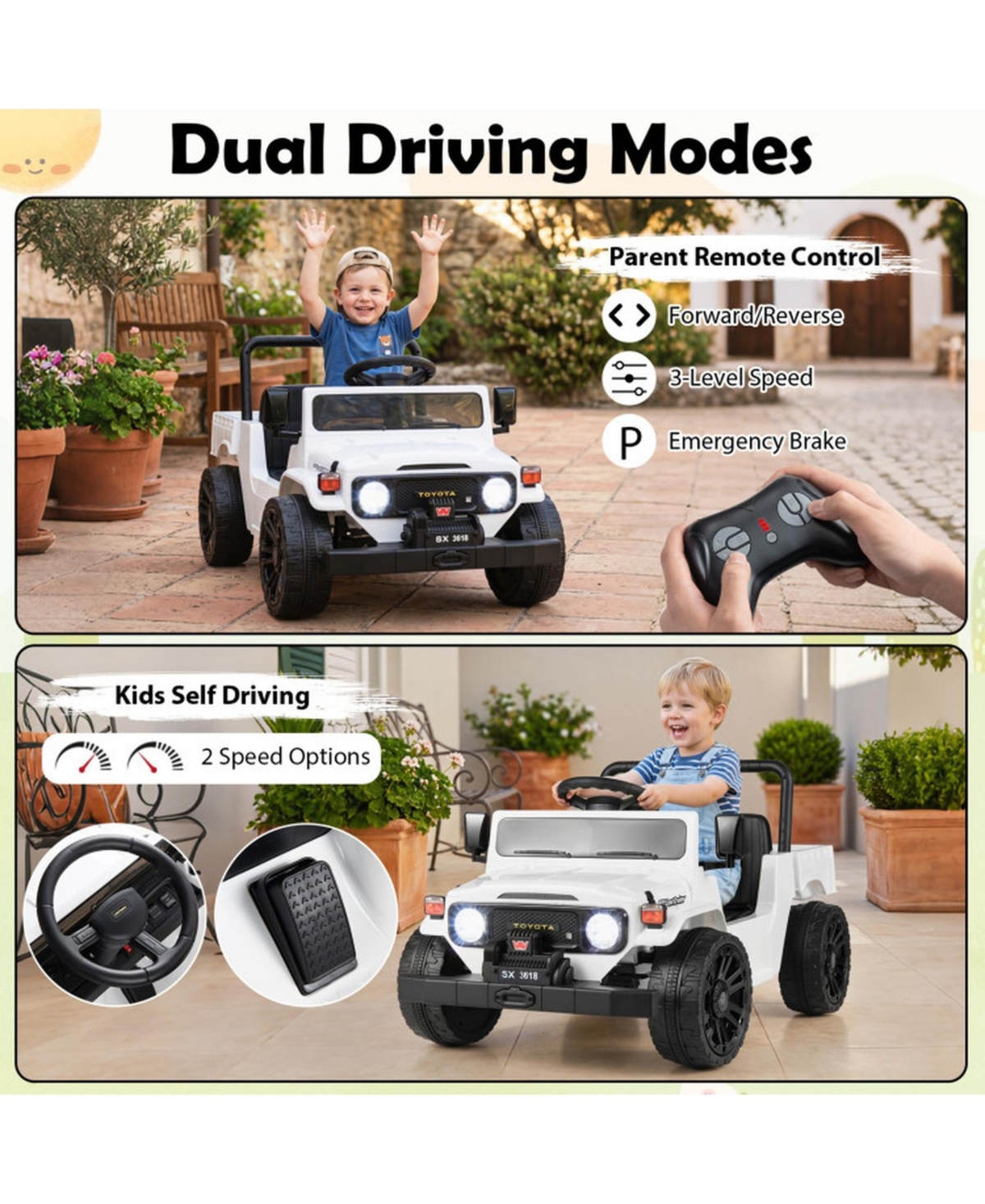 Hongge 12V Kids' Electric Dump-Bed Remote-Control Ride-On Pickup Truck, 66 lbs Capacity, Ages 3-6