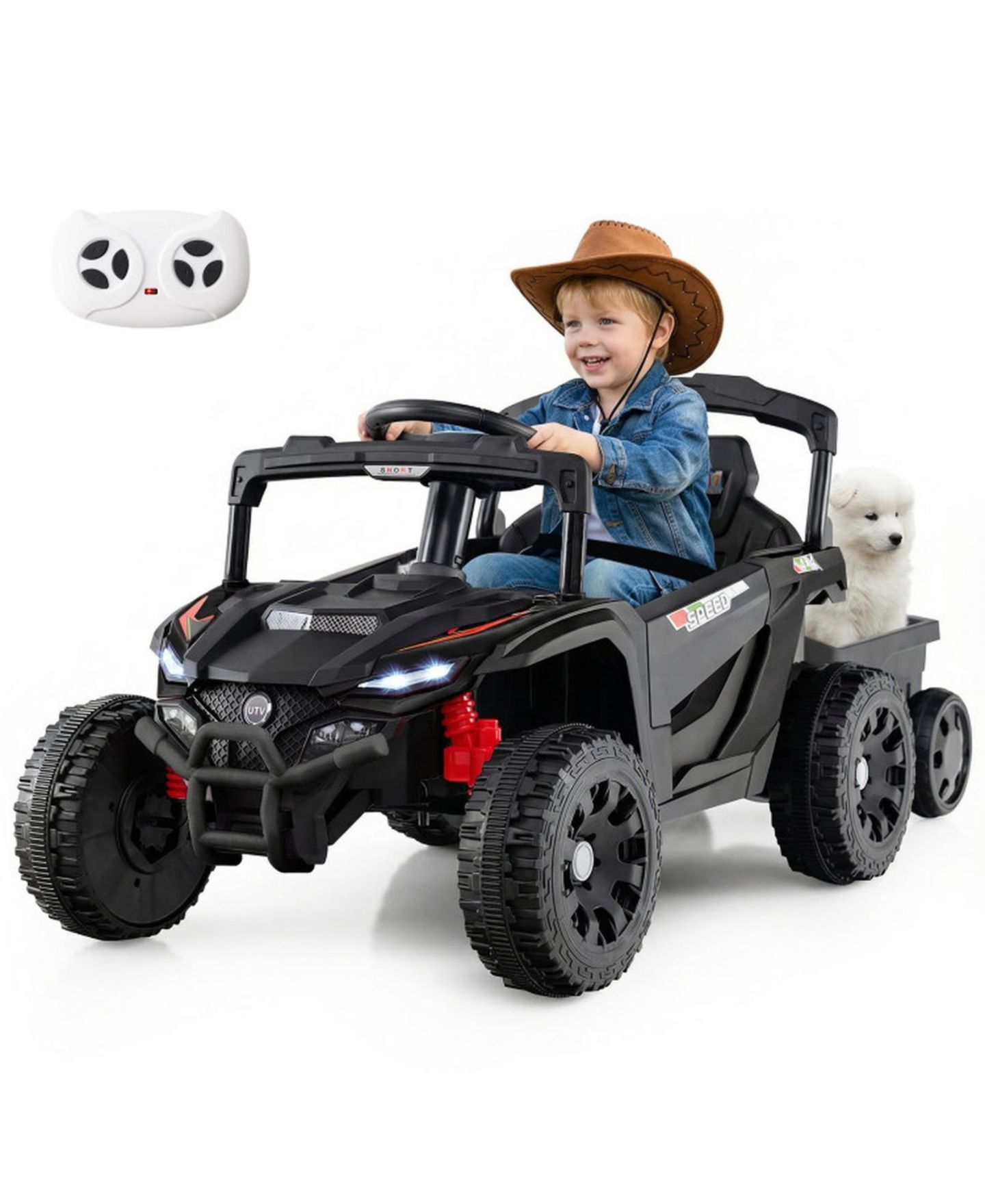 Детская игрушка HONGGE 12V Kids Ride-On Tractor with Detachable Trailer Parent Remote and LED Lights, цвет: Тёмный серый — фото 10