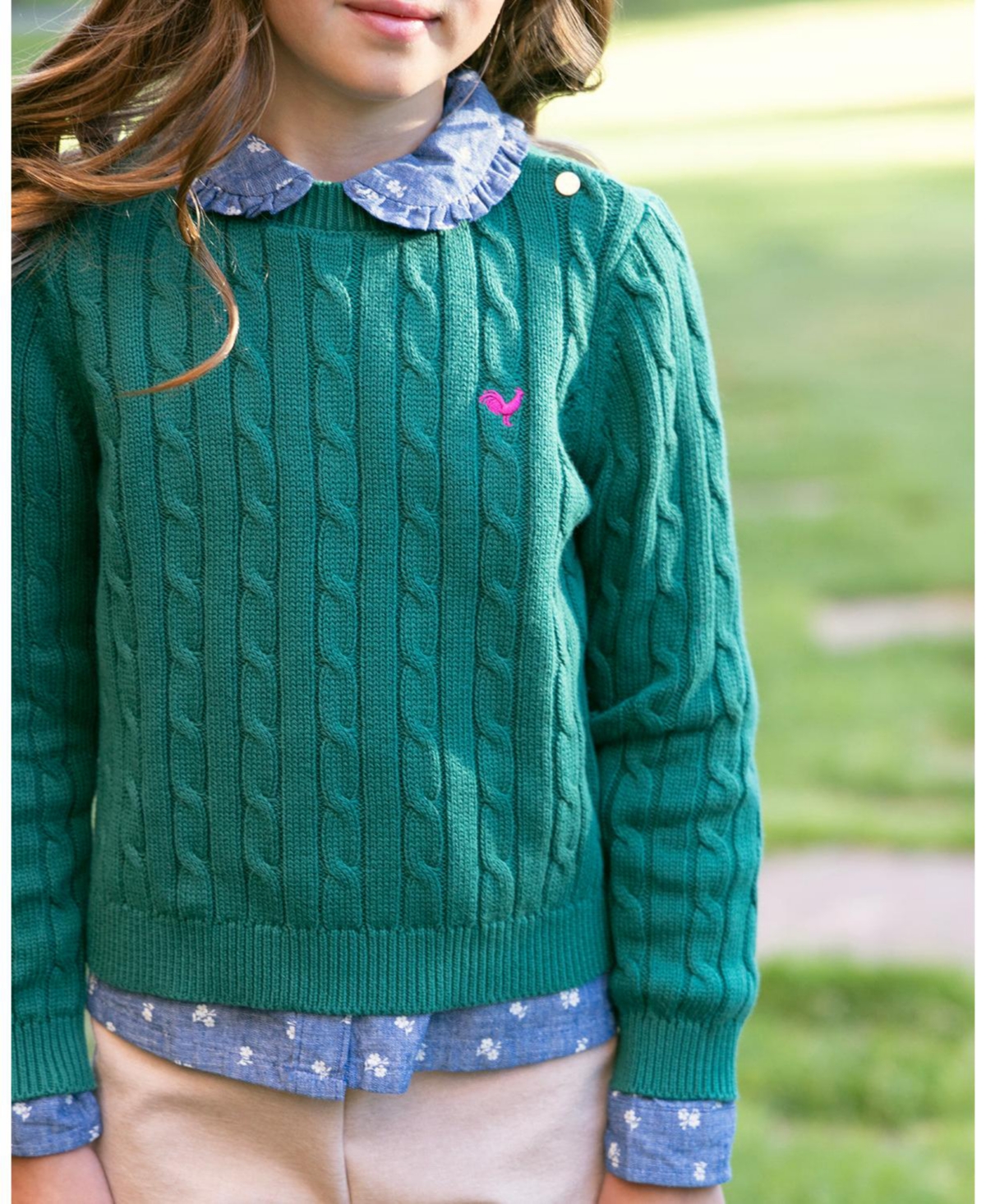 Hope & Henry Girls' 4-16 Chambray Peter Pan Collar Puffed Long-Sleeve Blouse