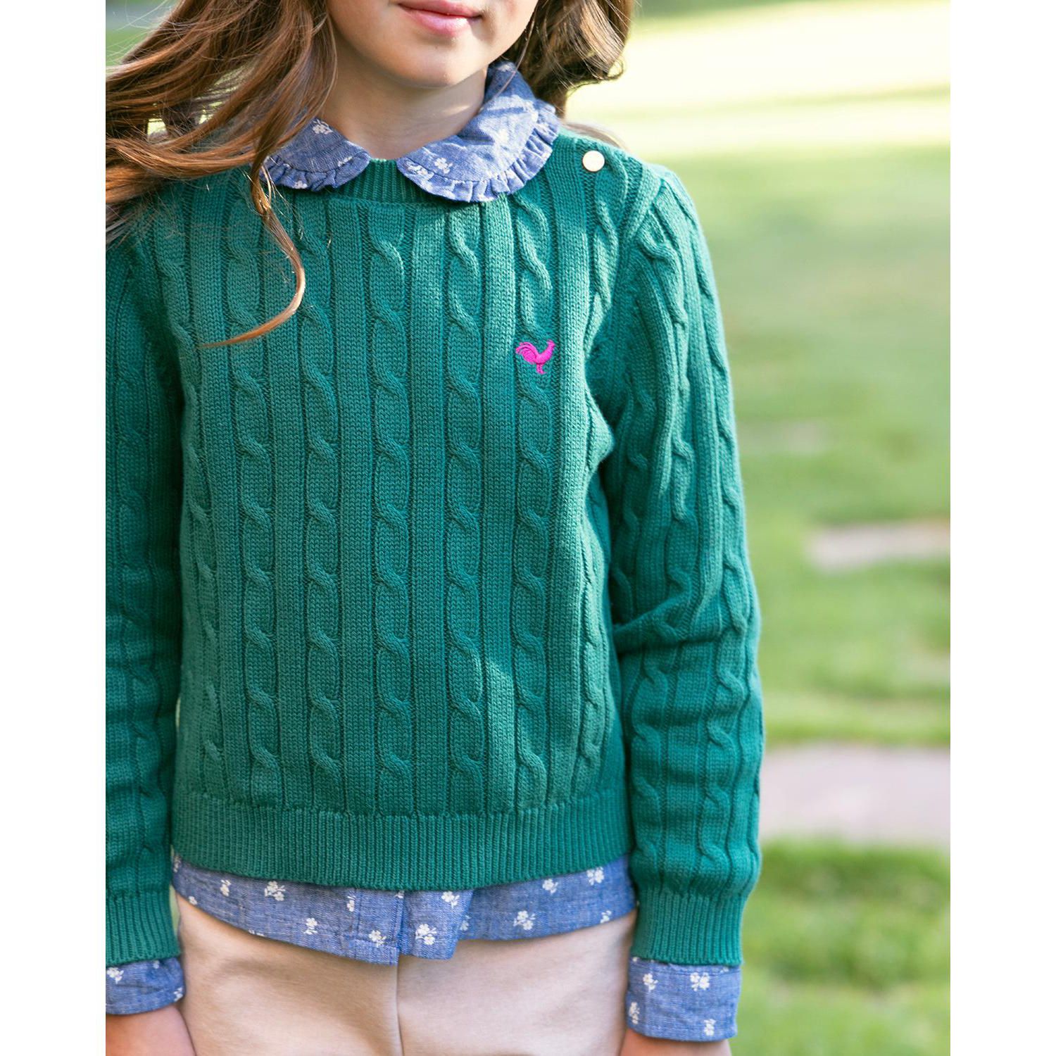Girls' 4-16 Chambray Peter Pan Collar Puffed Long-Sleeve Blouse