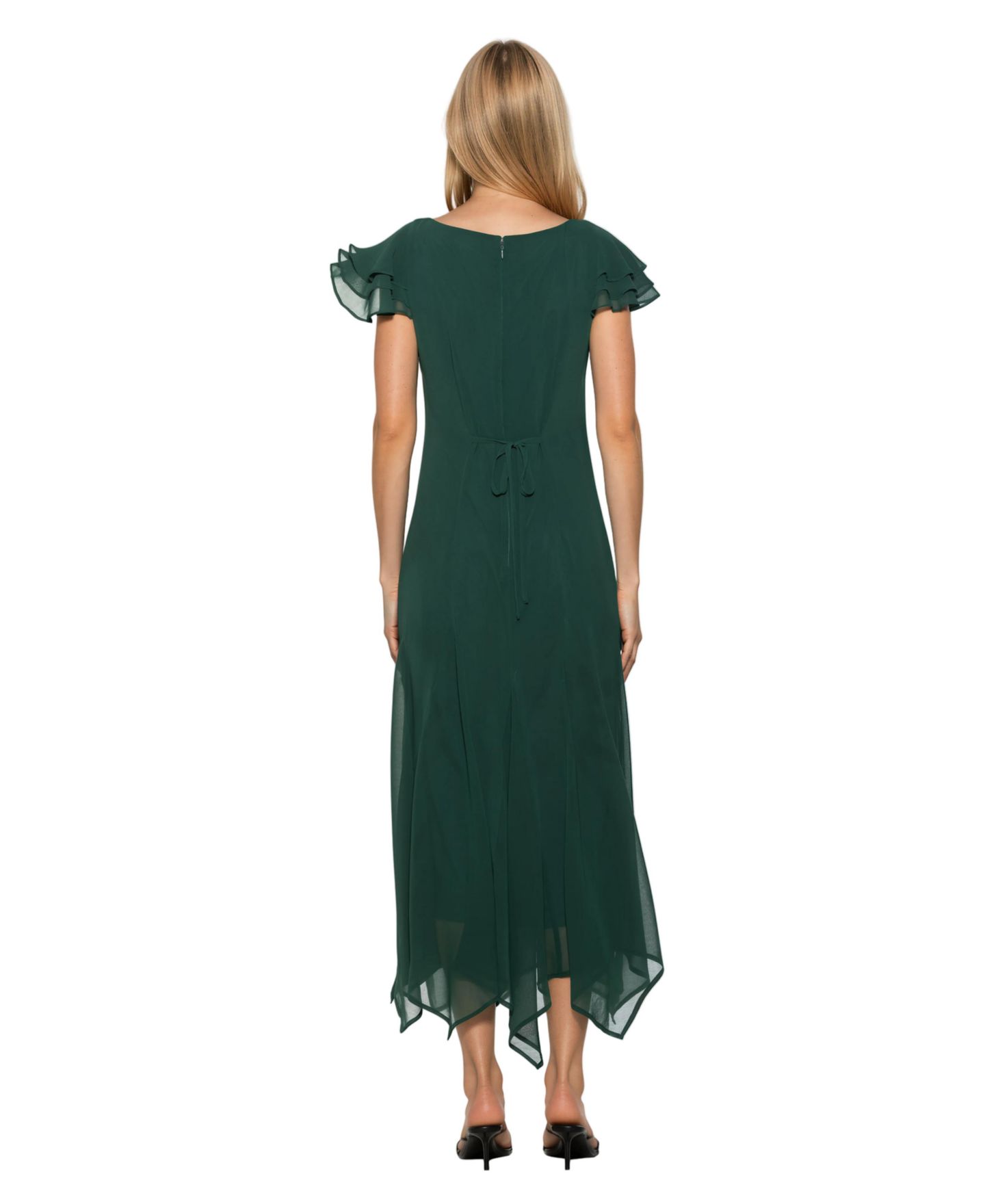 Женское платье Alexia Admor Kaelith Ruffle-Sleeve Asymmetrical-Hem Midi Chiffon, цвет: Изумрудный — фото 4