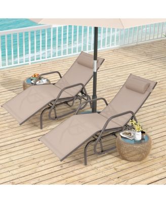 2 Piece Patio Chaise Lounge Glider Recliner Chair Adjustable Sturdy Frame Outdoor