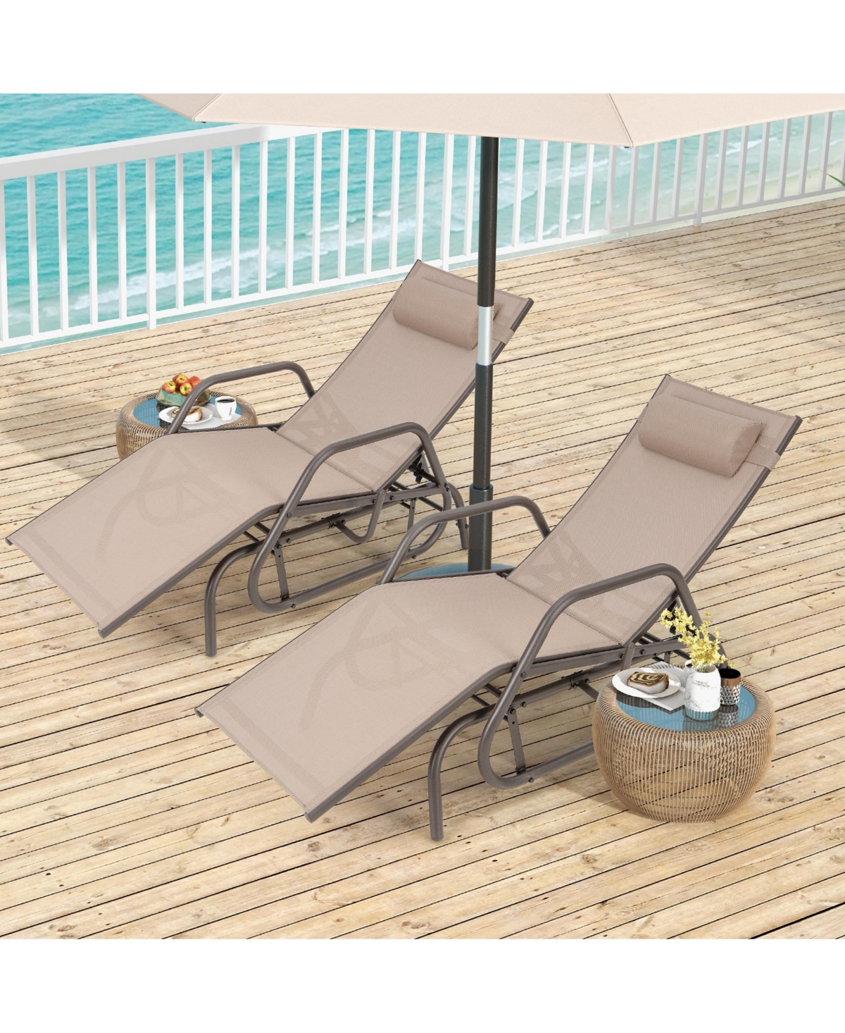 Costway 2 Piece Patio Chaise Lounge Glider Recliner Chair Adjustable Sturdy Frame Outdoor