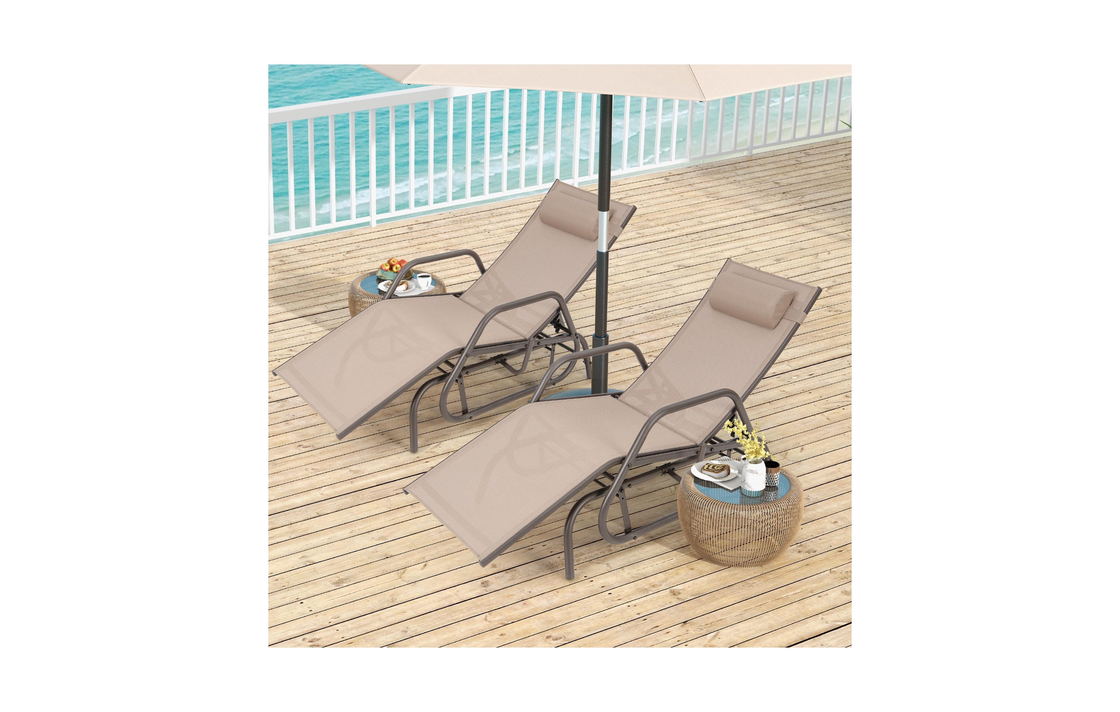 Costway 2 Piece Patio Chaise Lounge Glider Recliner Chair Adjustable Sturdy Frame Outdoor