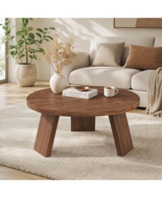 Round Wood Coffee Tables for Living Room,Circle Coffee Table,for Apartment, Easy Assembly