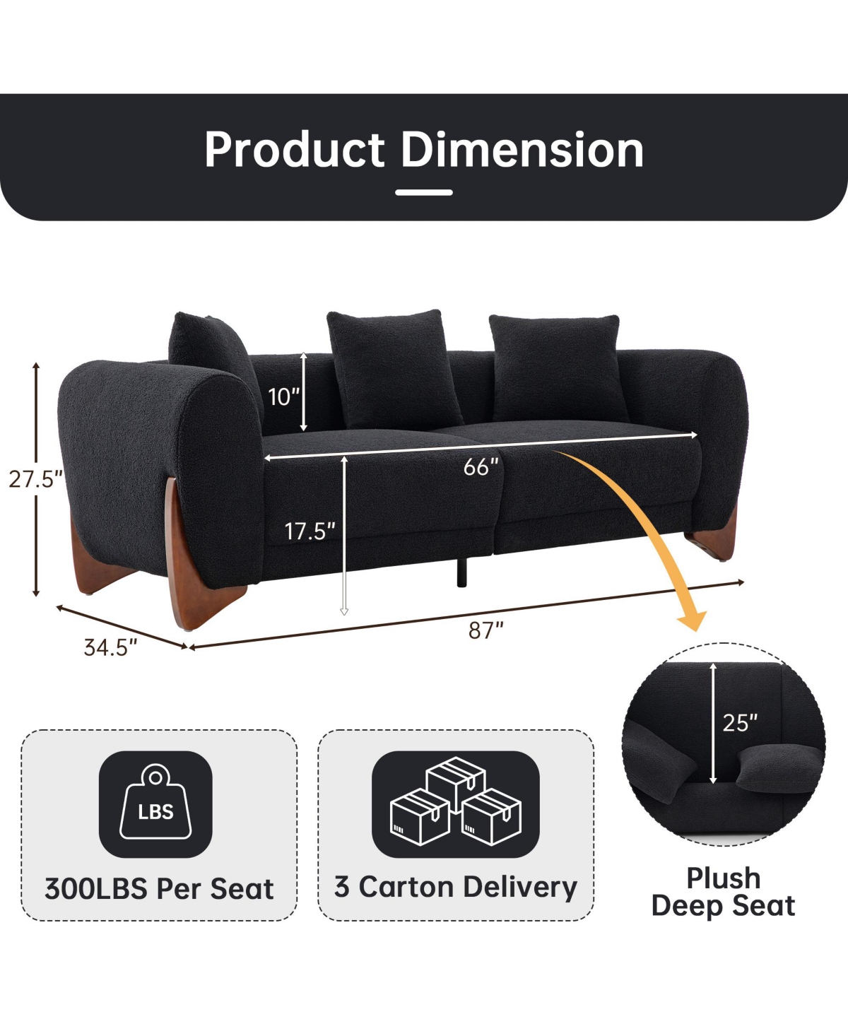 Morden Fort Mid Century Cloud Couch Sharp Upholstered Sofa with Waist Cushion Solid Wood Leg for Living Room Apartment
