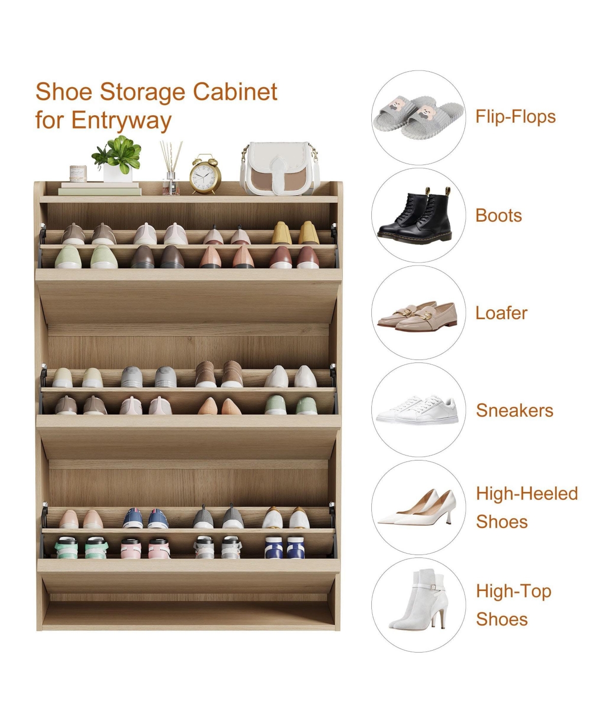 Homfan Shoe Cabinet with 3 Flip Drawers, Hidden Shoe Storage Organizer for Entryway, Wooden Shoe Rack with Adjustable Shelf,Shoe Cupboard