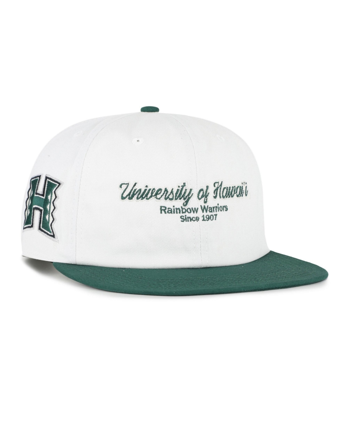 '47 Brand Men's White/Green Hawaii Rainbow Warriors Script Stack Relaxed Captain Adjustable Hat
