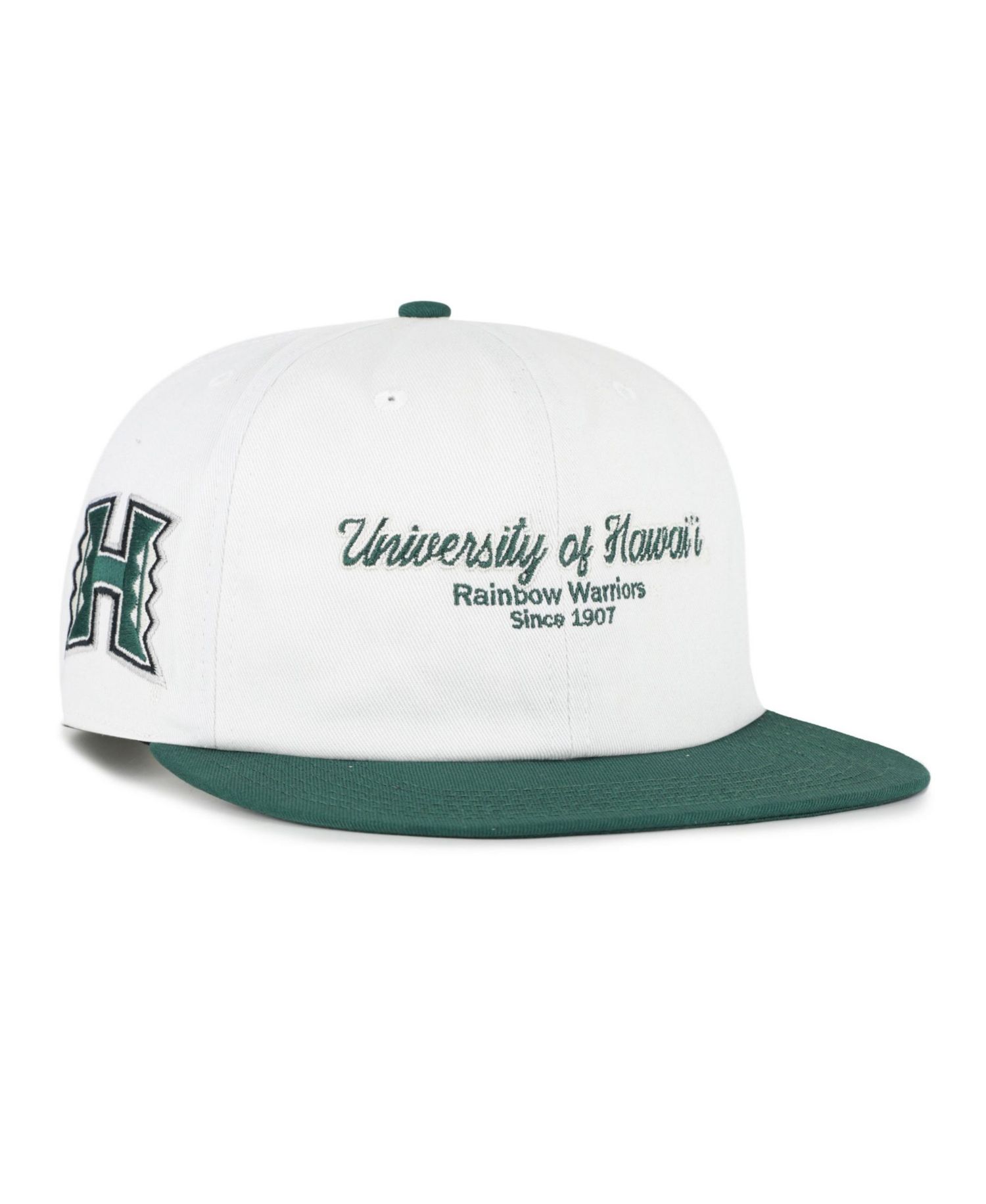 Men's '47 White/Green Hawaii Rainbow Warriors Script Stack Relaxed Captain Adjustable Hat