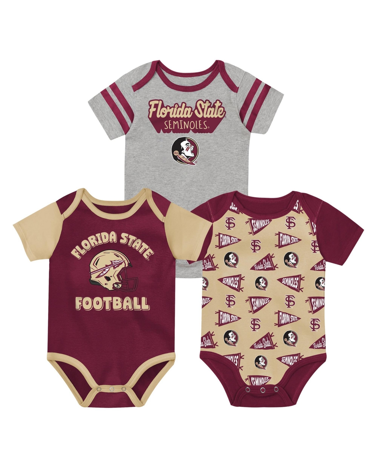 Outerstuff Baby Boys And Girls Garnet Florida State Seminoles Star Player Three-piece Bodysuit Set In Multi