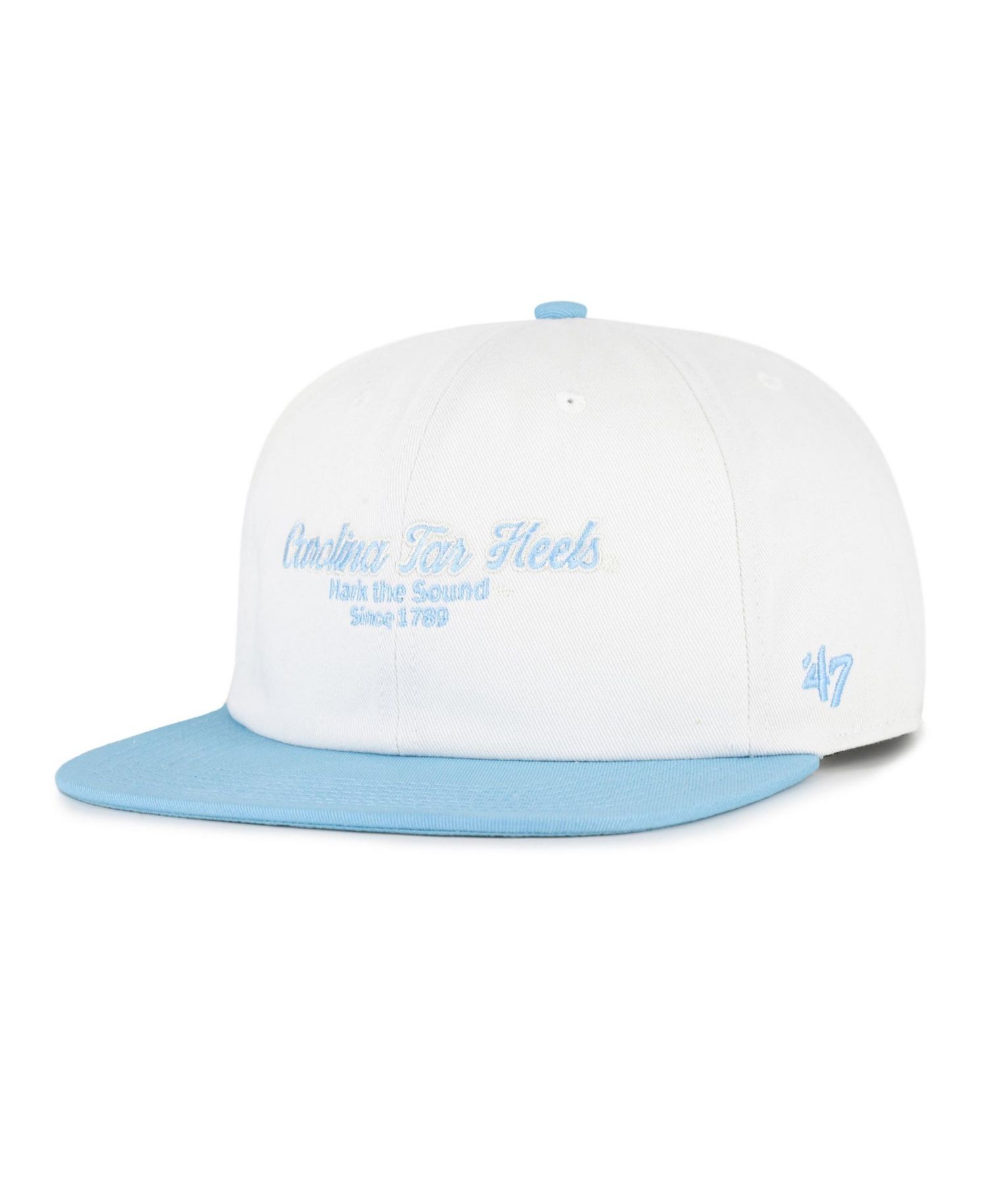 Men's '47 White/Carolina Blue North Carolina Tar Heels Script Stack Relaxed Captain Adjustable Hat