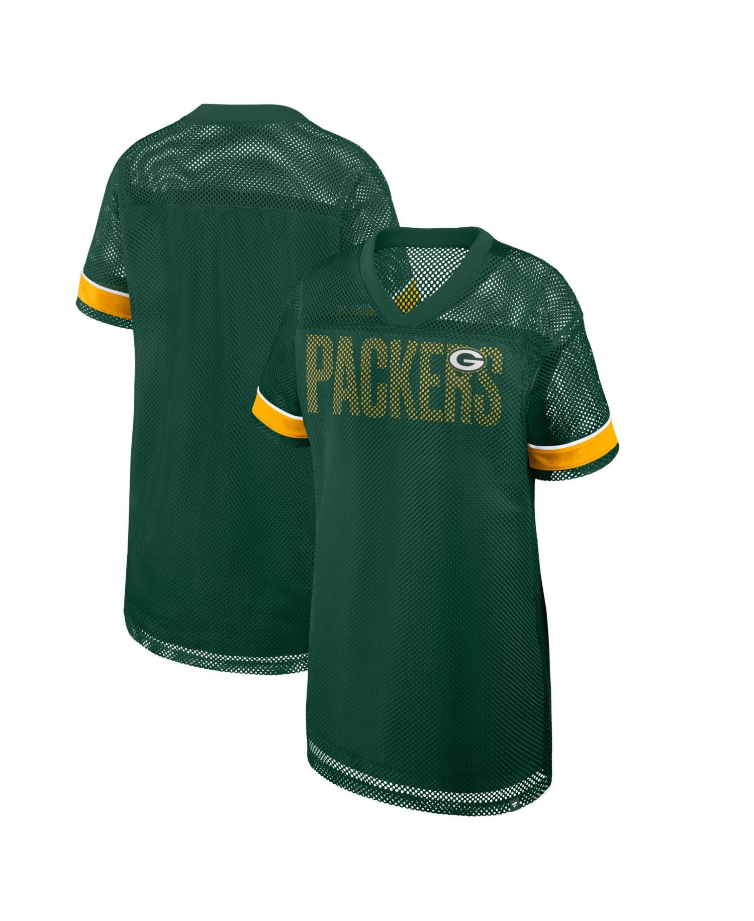 Women's Green Green Bay Packers Oversized Team First Deep Route Mesh V-Neck Dress