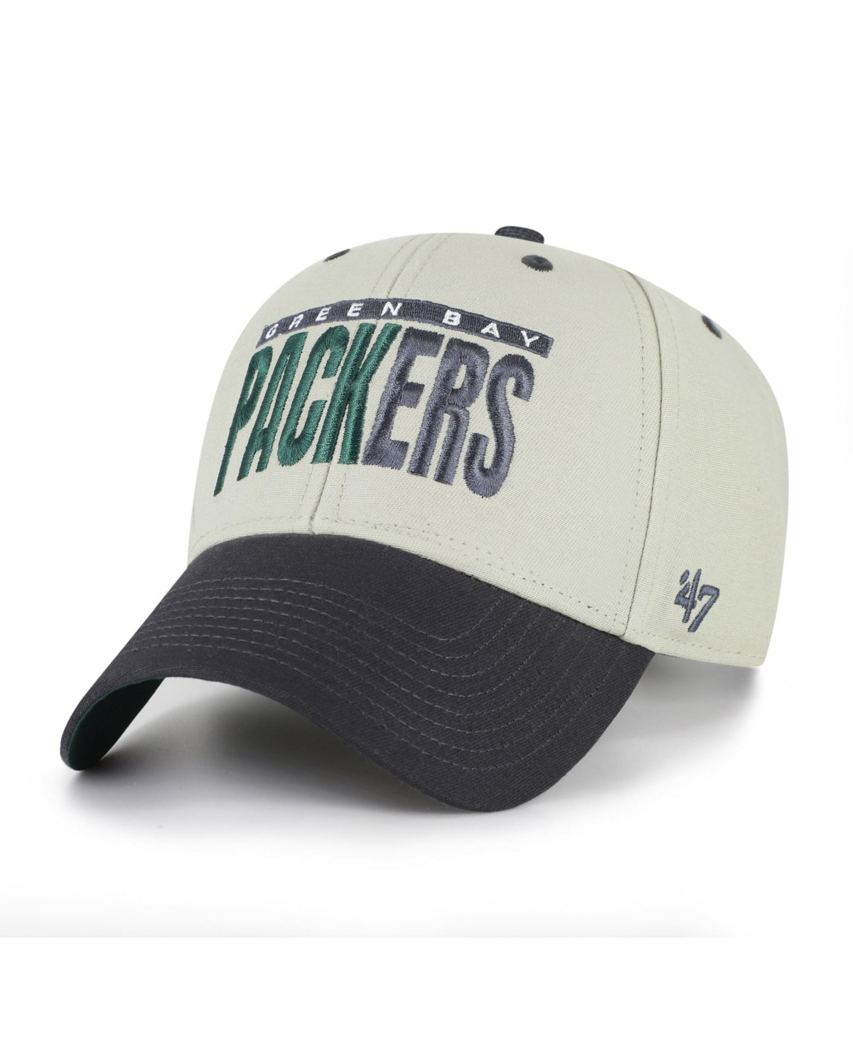 '47 Brand Men's Gray/Black Green Bay Packers Half Block Text Mvp Adjustable Hat