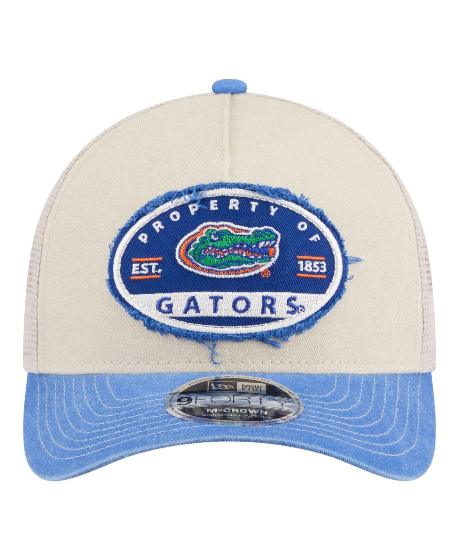 Men's Stone/Royal Florida Gators Frayed Patch 9FORTY M-Crown A-Frame Trucker Adjustable Hat