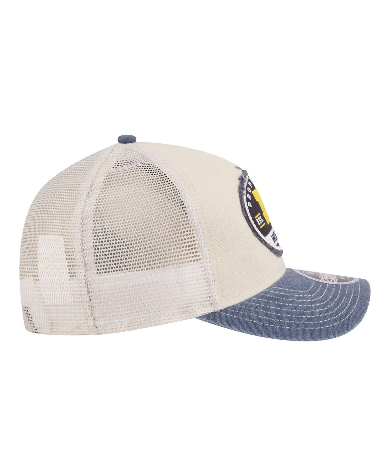 Men's Stone/Navy Michigan Wolverines Frayed Patch 9FORTY M-Crown A-Frame Trucker Adjustable Hat