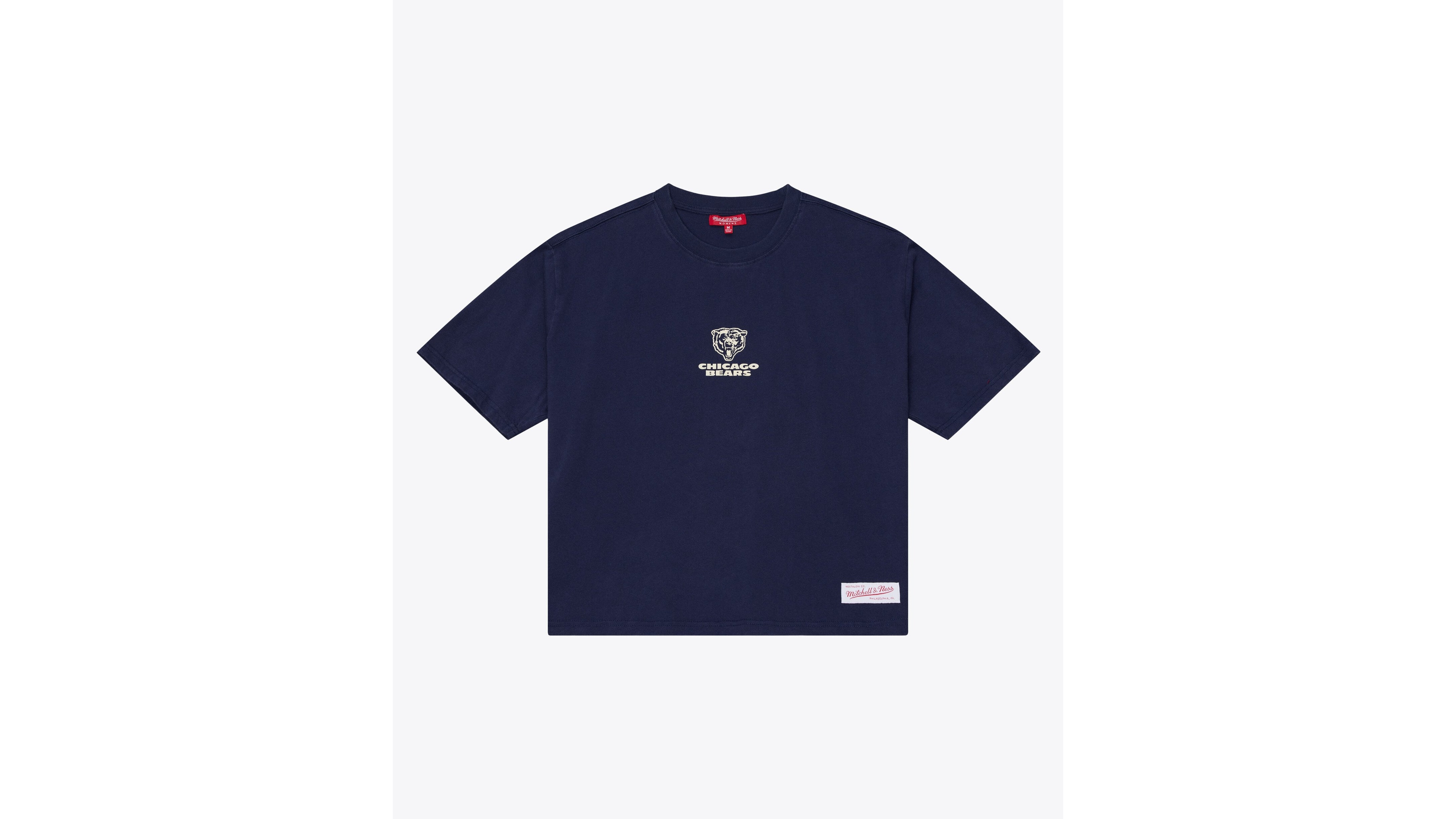 Mitchell & Ness Women's Navy Chicago Bears Core Essentials Micro Logo Boxy Crop T-Shirt