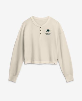 Women's Cream Green Bay Packers Relaxed Cropped Long Sleeve Shirt