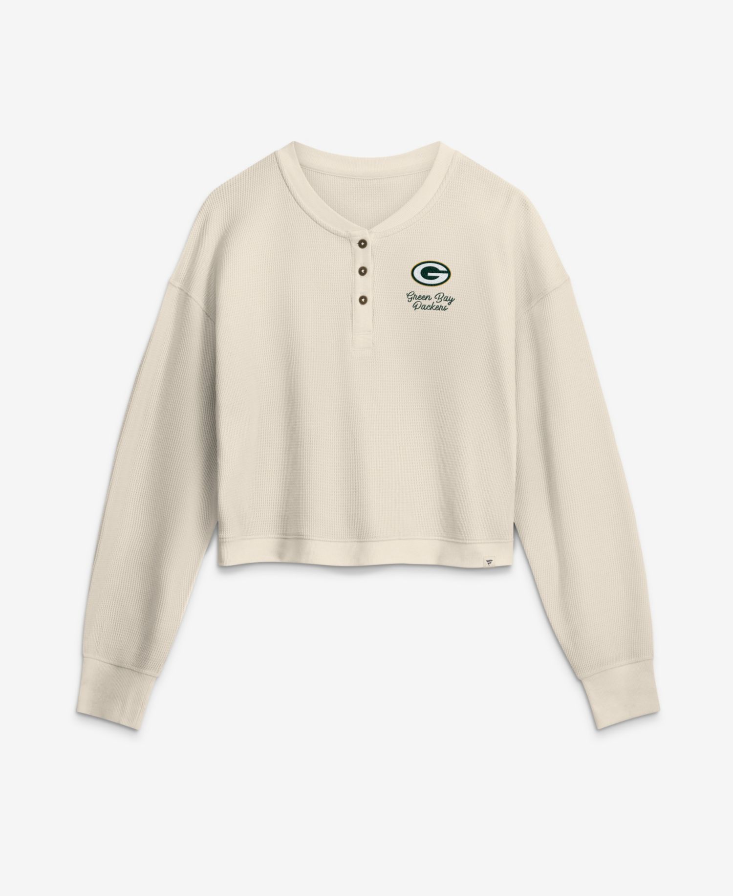 Women's Cream Green Bay Packers Relaxed Cropped Long Sleeve Shirt
