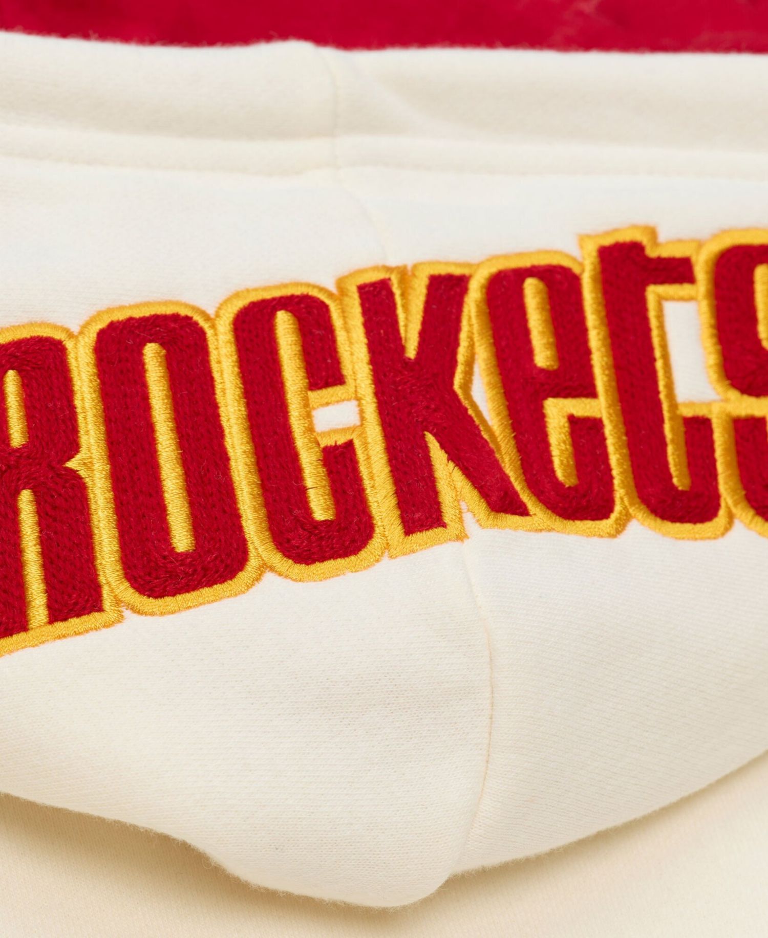 Men's Cream Houston Rockets Hardwood Classics Chainstitch Premium Fleece Hoodie