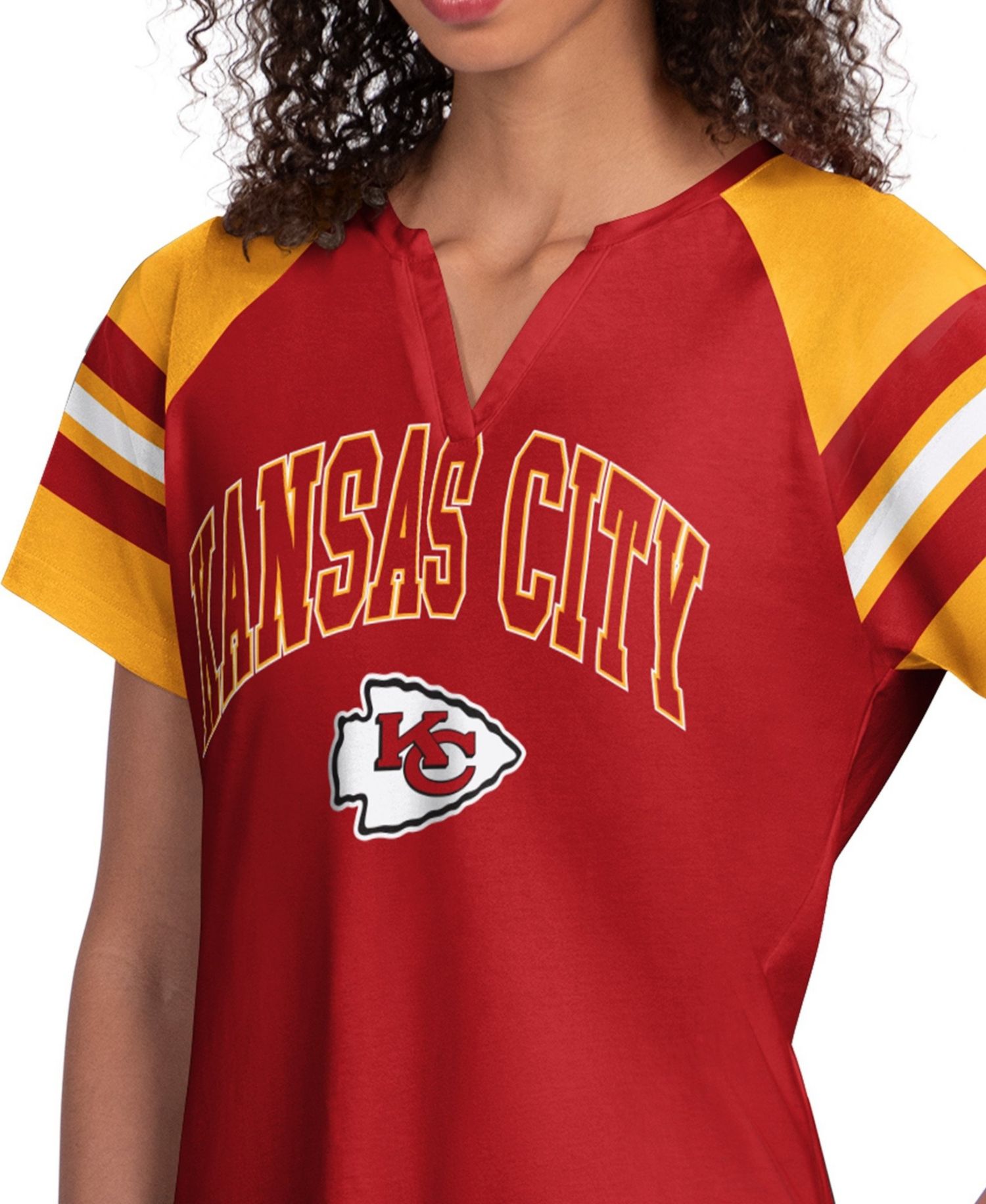 Women's Red Kansas City Chiefs Game On Notch Neck Raglan T-Shirt