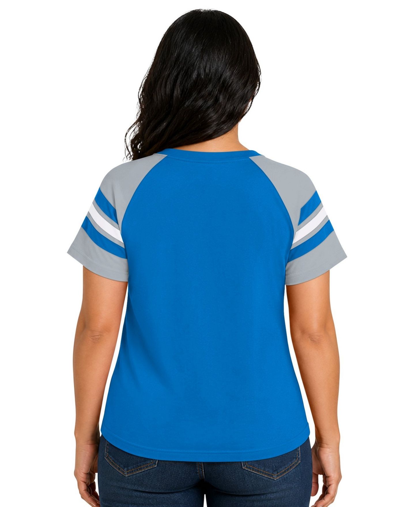 Женская футболка Starter Blue Detroit Lions Plus Size Game On Notch Neck Raglan — фото 2