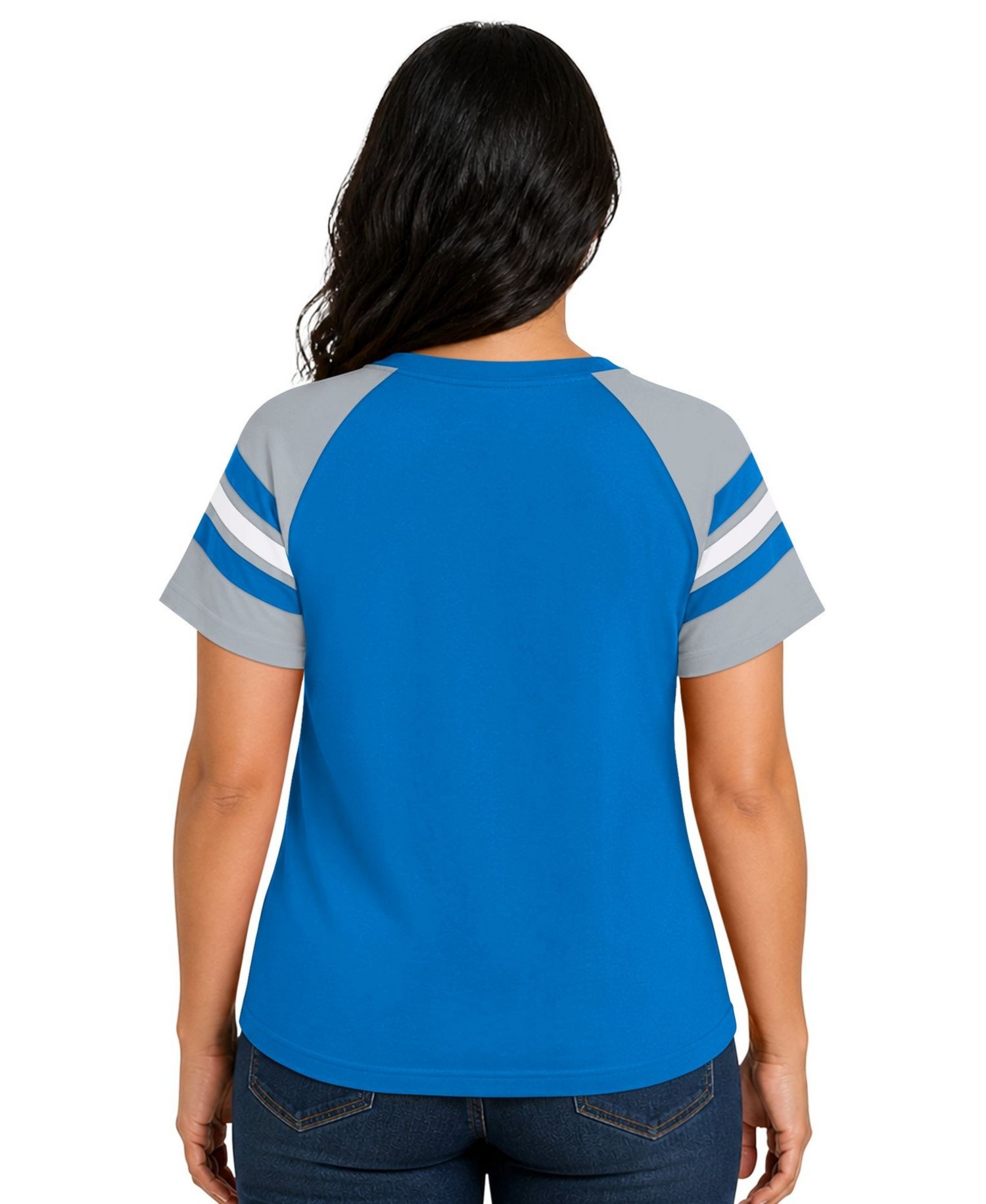 Women's Blue Detroit Lions Plus Size Game On Notch Neck Raglan T-Shirt